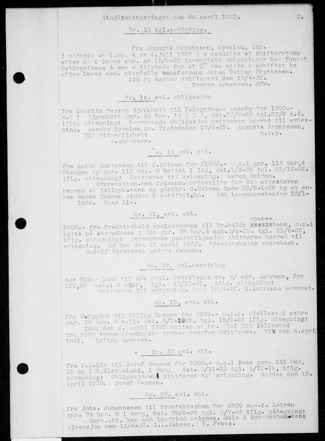 Idd og Marker sorenskriveri, SAO/A-10283/G/Gb/Gba/L0047: Mortgage book no. 47, 1932-1932, p. 3