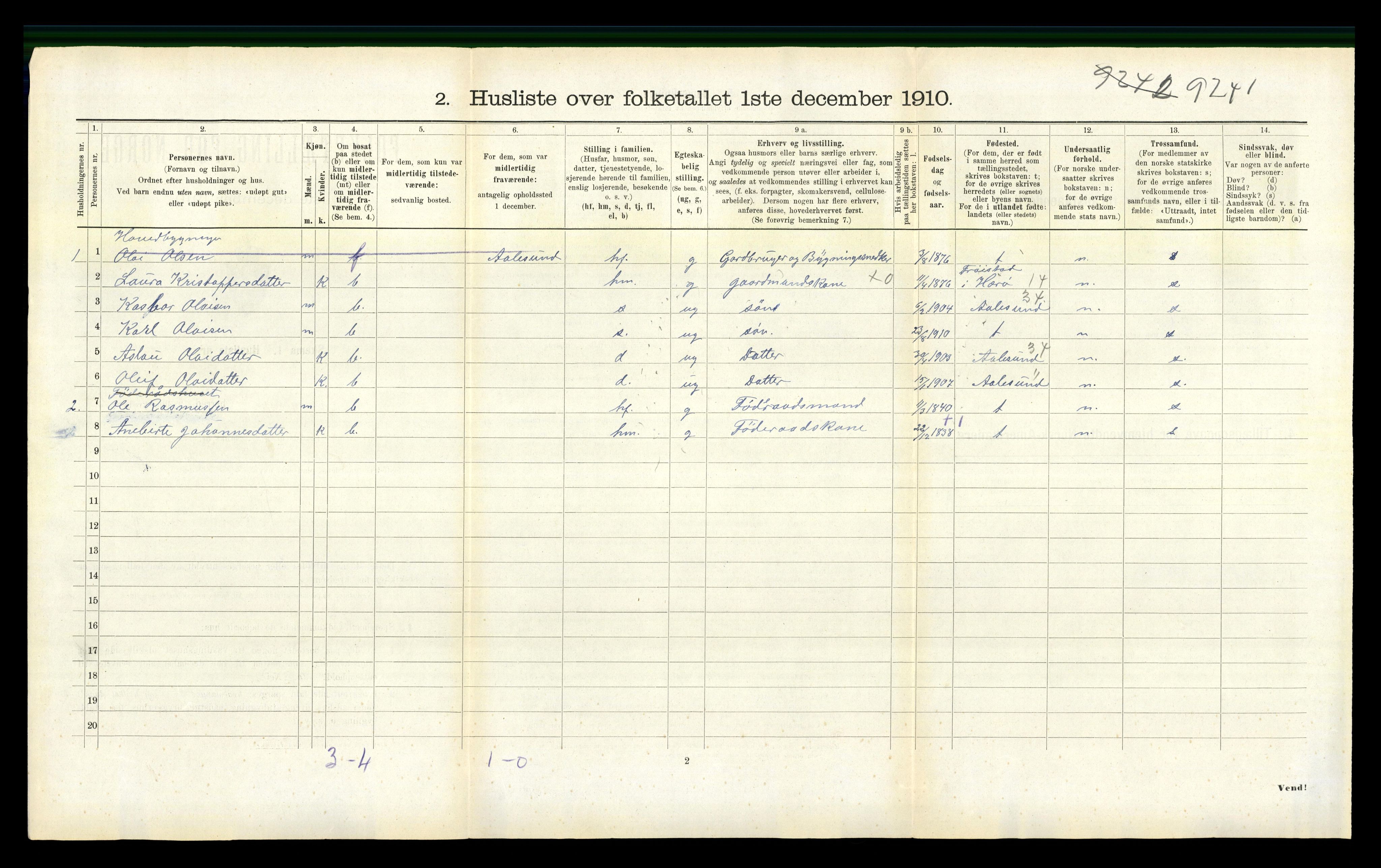 RA, 1910 census for Vanylven, 1910, p. 902