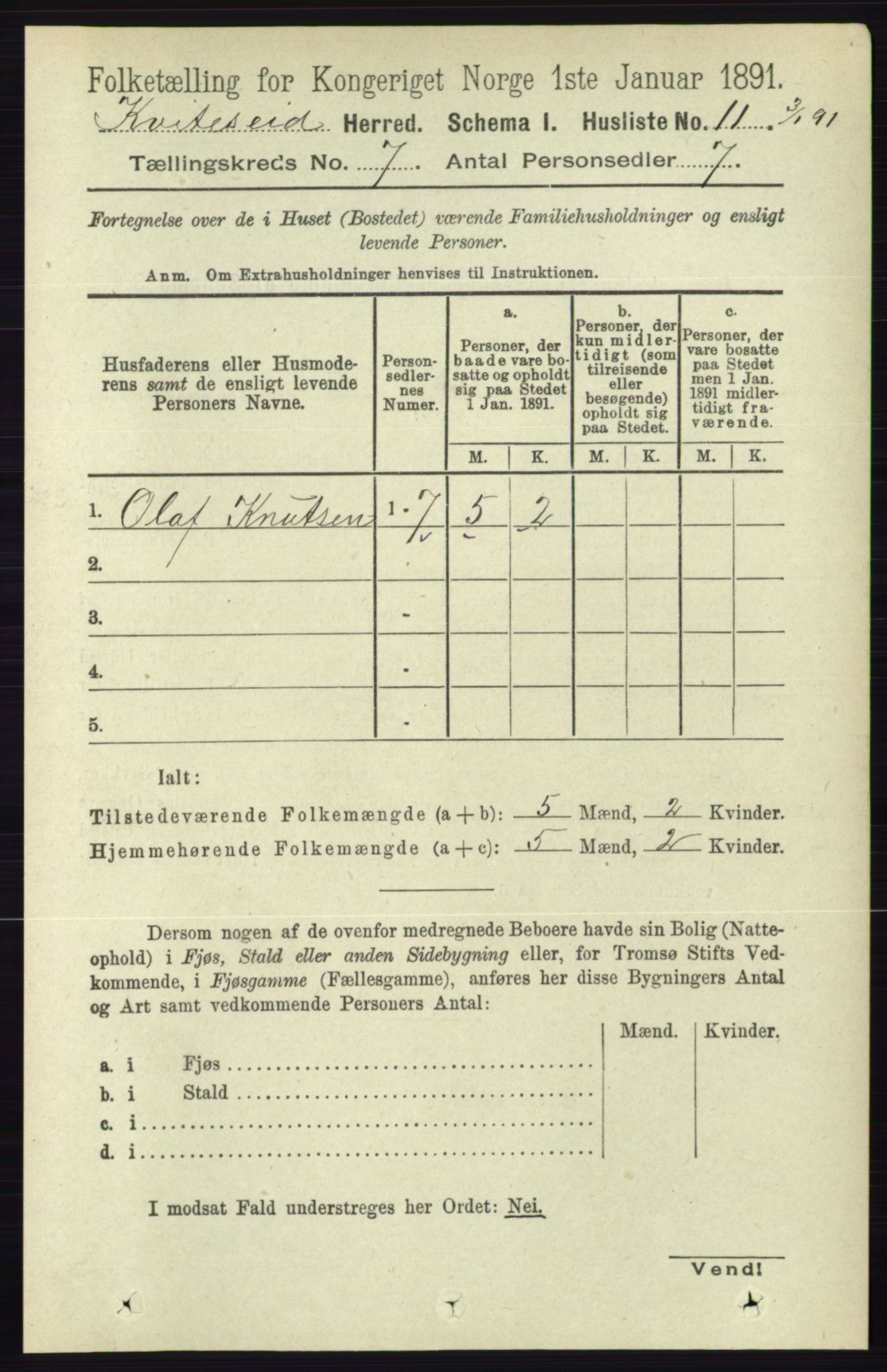 RA, 1891 census for 0829 Kviteseid, 1891, p. 1340