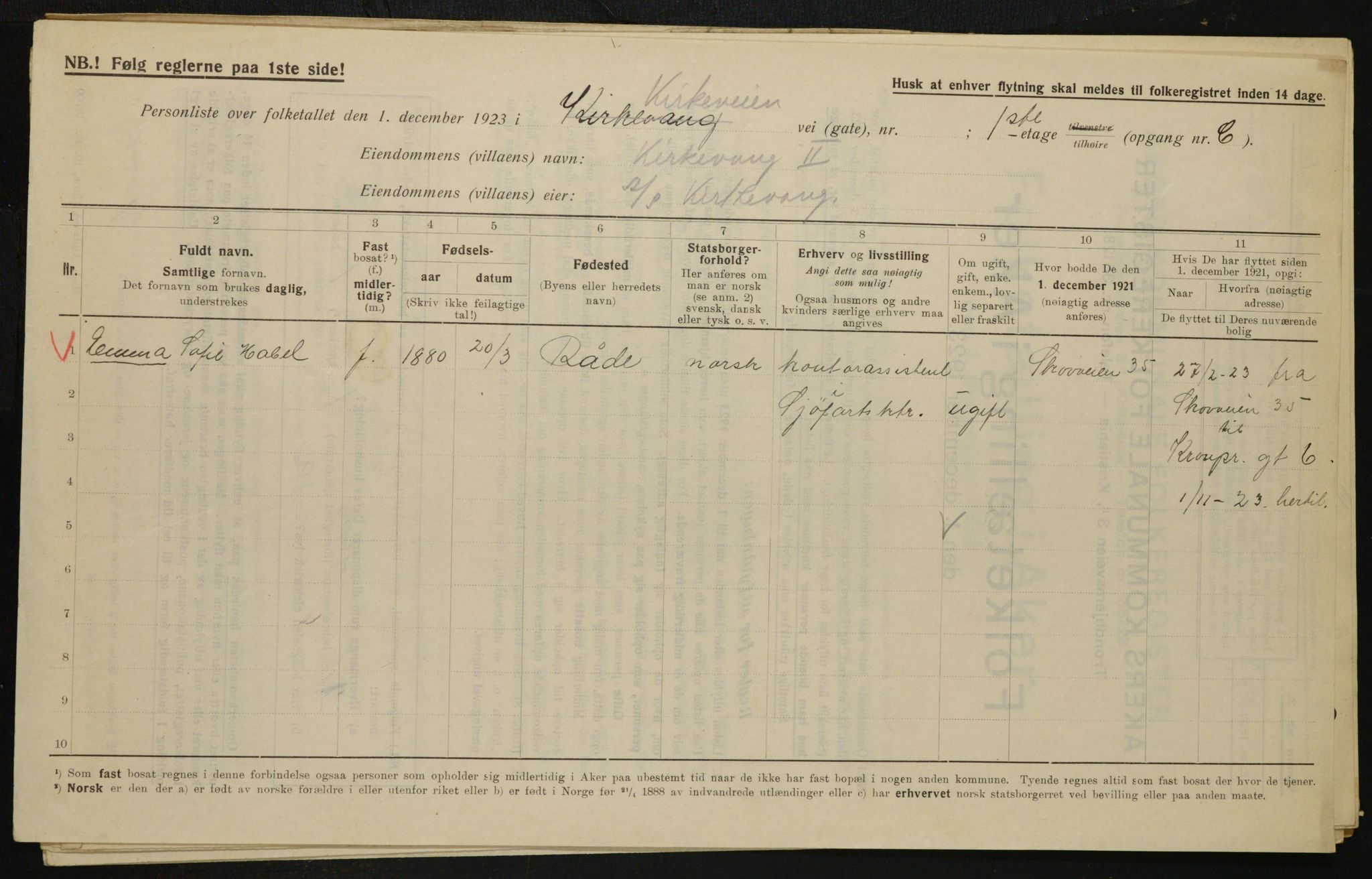 , Municipal Census 1923 for Aker, 1923, p. 12912