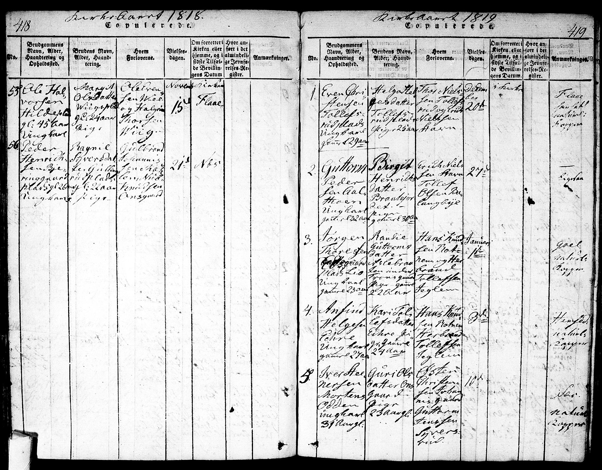 Nes kirkebøker, AV/SAKO-A-236/F/Fa/L0007: Parish register (official) no. 7, 1815-1823, p. 418-419