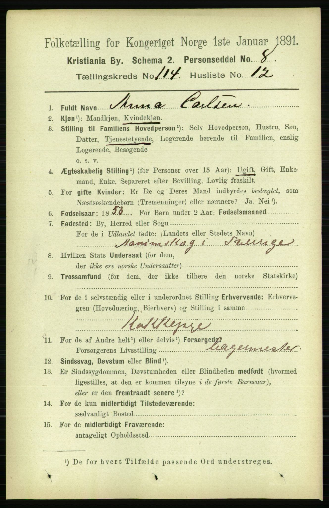 RA, 1891 census for 0301 Kristiania, 1891, p. 61132