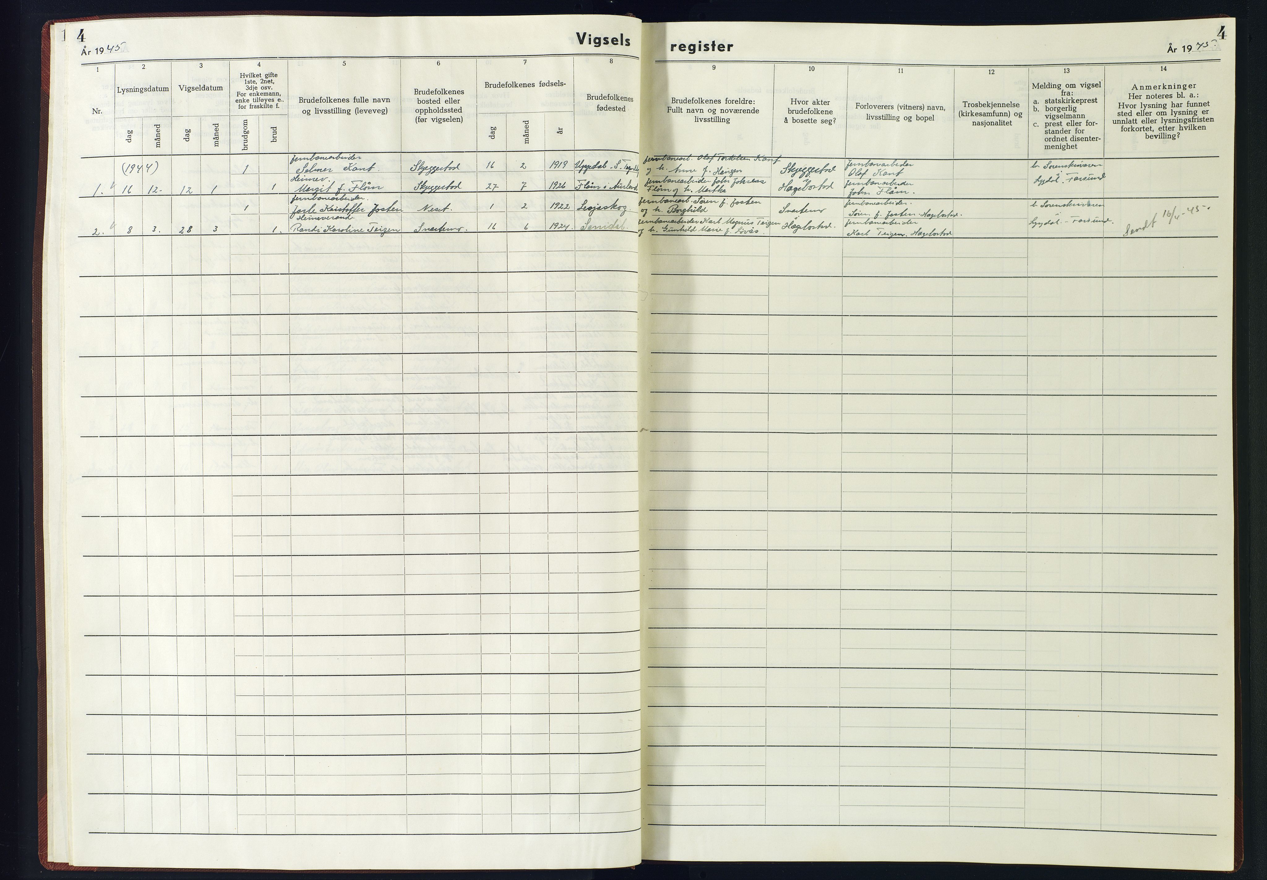 Hægebostad sokneprestkontor, SAK/1111-0024/J/Jb/L0002: Marriage register no. II.6.2, 1942-1945, p. 4