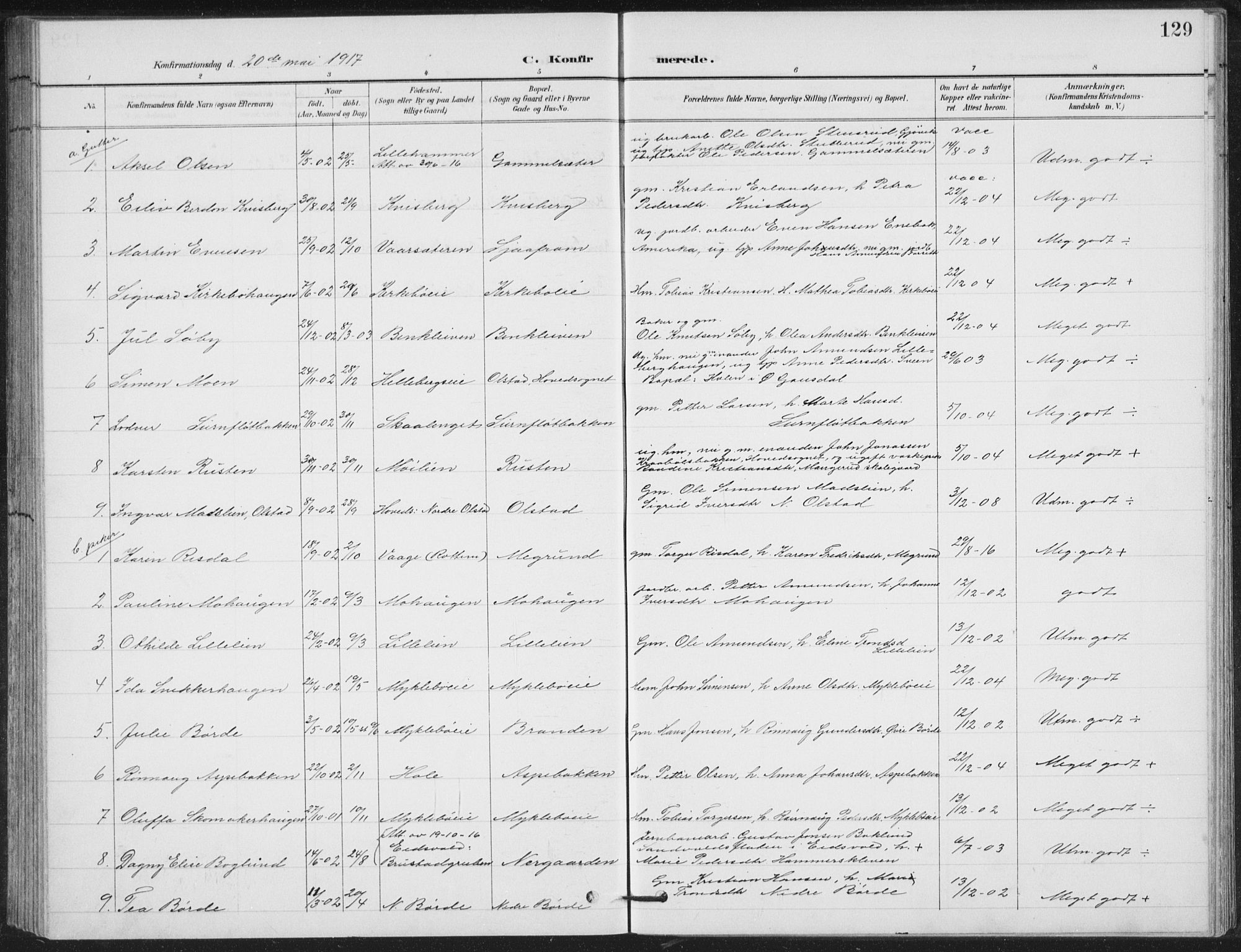 Vestre Gausdal prestekontor, AV/SAH-PREST-094/H/Ha/Hab/L0004: Parish register (copy) no. 4, 1898-1939, p. 129