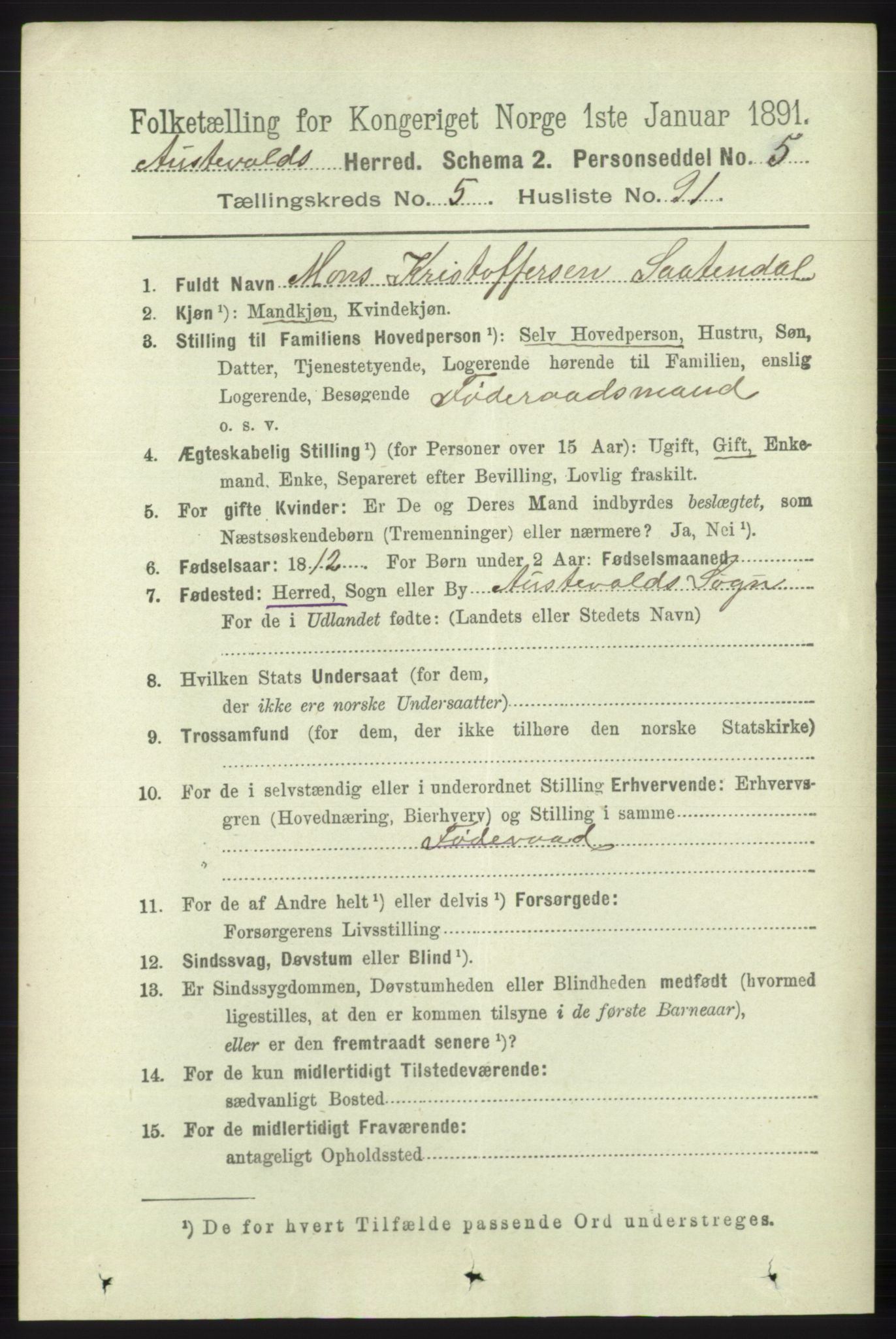 RA, 1891 census for 1244 Austevoll, 1891, p. 2514