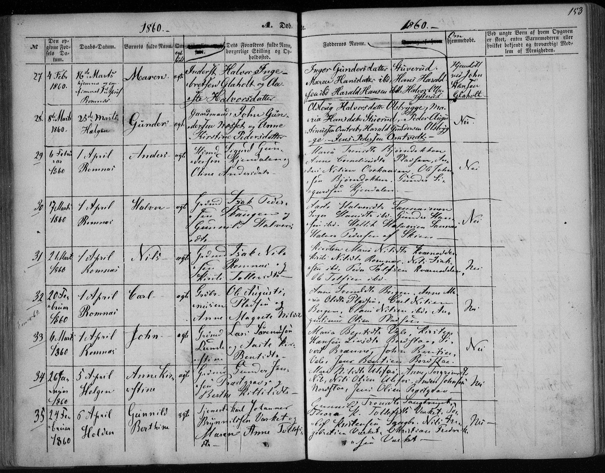 Holla kirkebøker, AV/SAKO-A-272/F/Fa/L0005: Parish register (official) no. 5, 1849-1860, p. 153