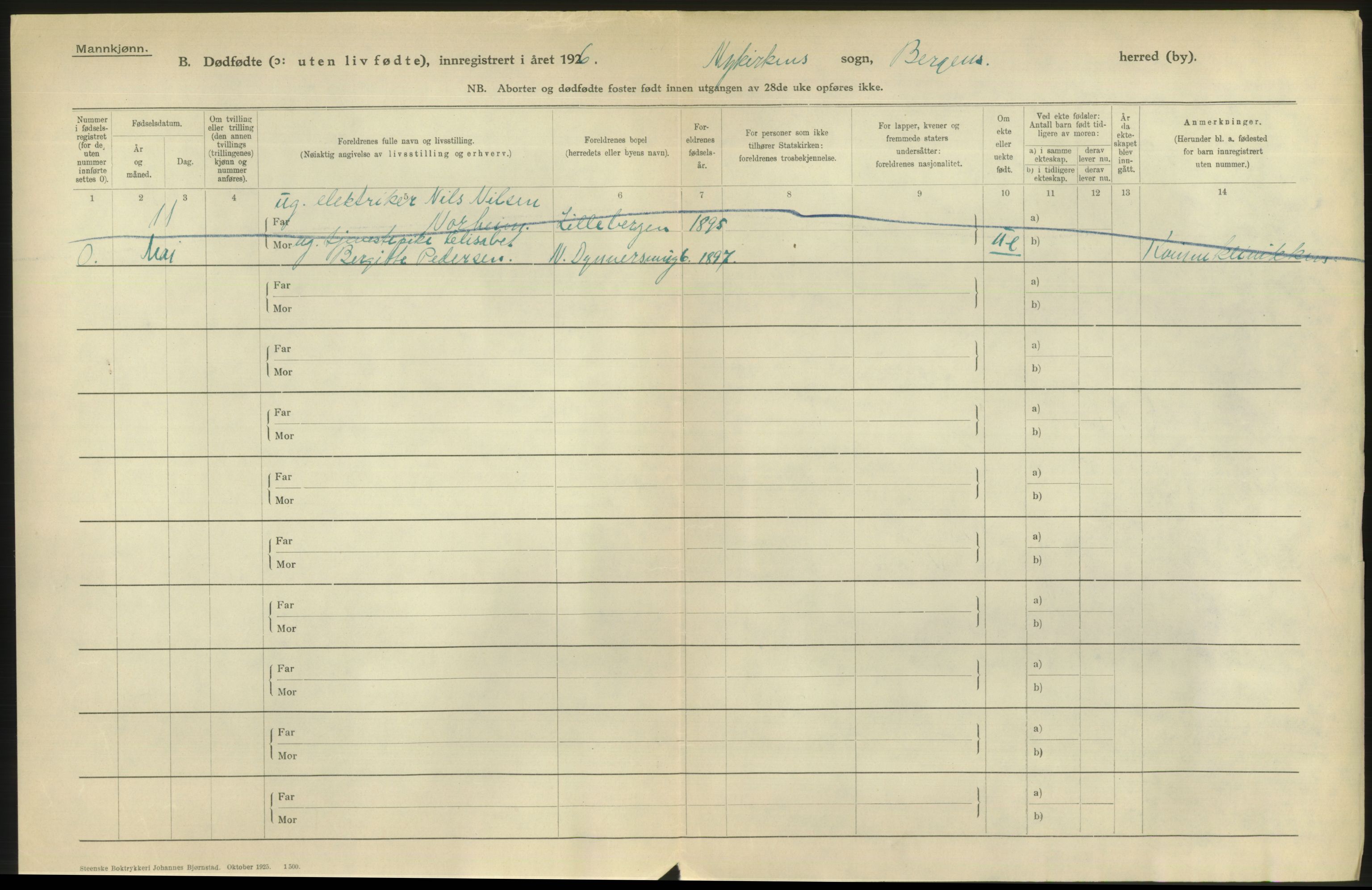 Statistisk sentralbyrå, Sosiodemografiske emner, Befolkning, AV/RA-S-2228/D/Df/Dfc/Dfcf/L0028: Bergen: Gifte, døde, dødfødte., 1926, p. 298