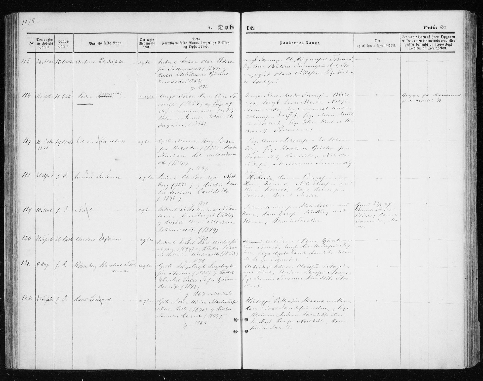 Tromsøysund sokneprestkontor, AV/SATØ-S-1304/G/Ga/L0003kirke: Parish register (official) no. 3, 1875-1880, p. 80