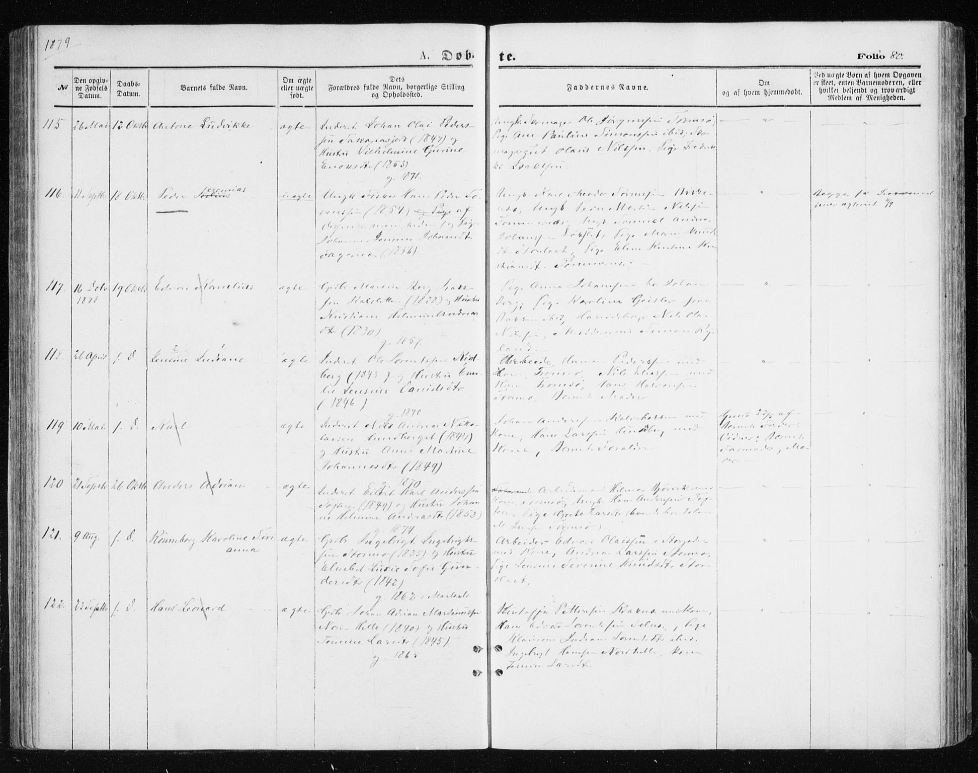 Tromsøysund sokneprestkontor, SATØ/S-1304/G/Ga/L0003kirke: Parish register (official) no. 3, 1875-1880, p. 80