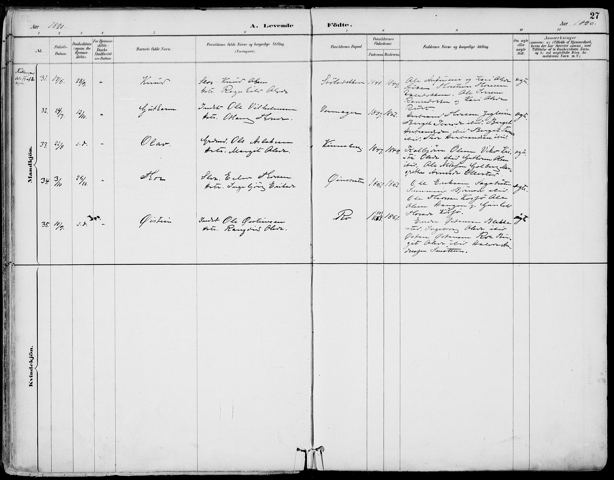 Gol kirkebøker, SAKO/A-226/F/Fa/L0005: Parish register (official) no. I 5, 1887-1900, p. 27