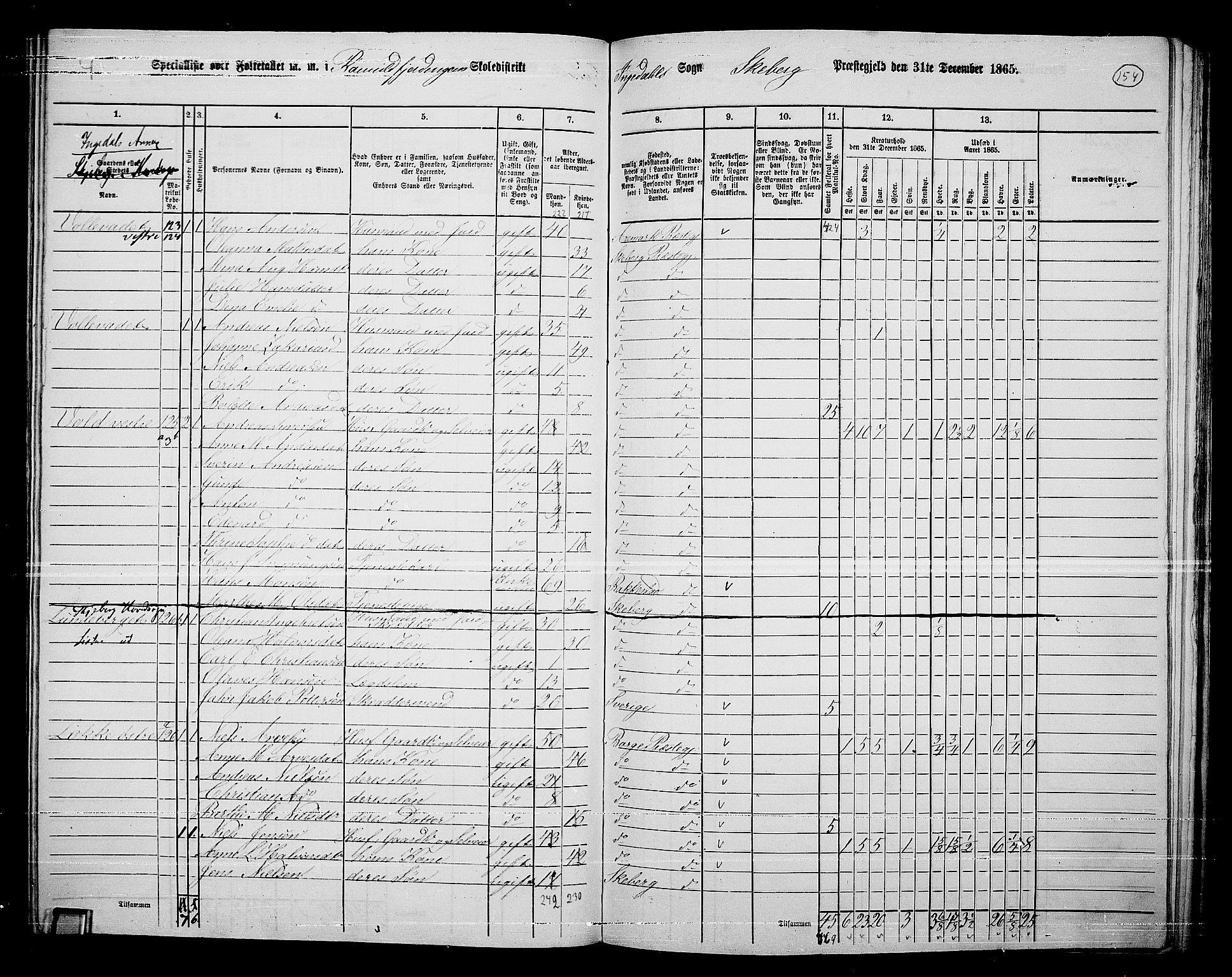 RA, 1865 census for Skjeberg, 1865, p. 145