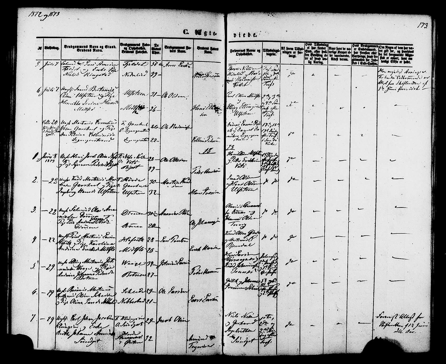 Ministerialprotokoller, klokkerbøker og fødselsregistre - Møre og Romsdal, AV/SAT-A-1454/509/L0105: Parish register (official) no. 509A03, 1848-1882, p. 173