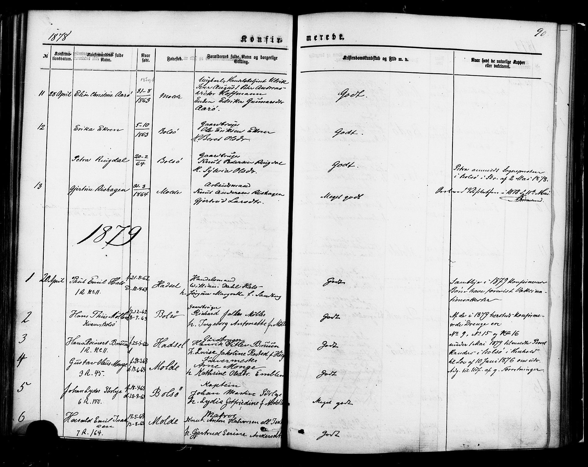 Ministerialprotokoller, klokkerbøker og fødselsregistre - Møre og Romsdal, SAT/A-1454/558/L0691: Parish register (official) no. 558A05, 1873-1886, p. 90