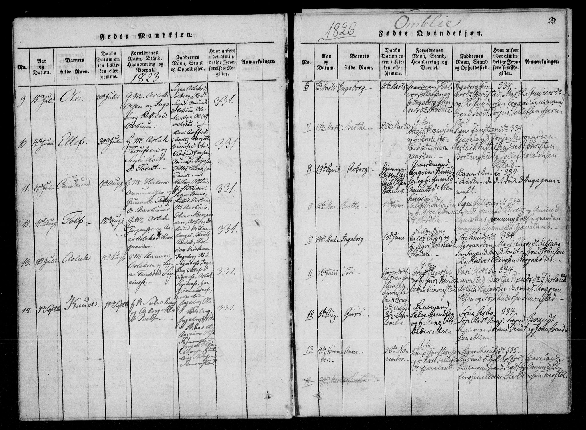 Åmli sokneprestkontor, SAK/1111-0050/F/Fa/Fac/L0006: Parish register (official) no. A 6, 1816-1829, p. 23