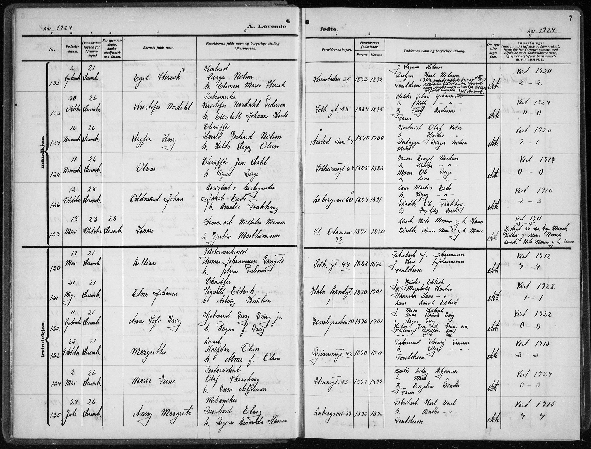 Årstad Sokneprestembete, AV/SAB-A-79301/H/Hab/L0005: Parish register (copy) no. A 5, 1924-1934, p. 7