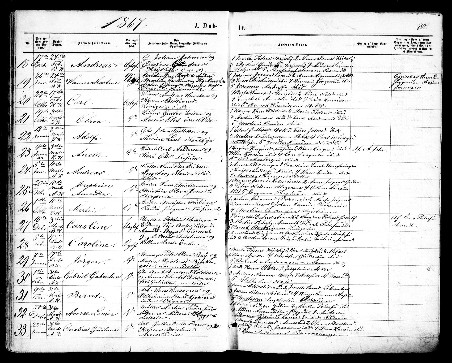 Asker prestekontor Kirkebøker, SAO/A-10256a/F/Fa/L0008: Parish register (official) no. I 8, 1865-1878, p. 30