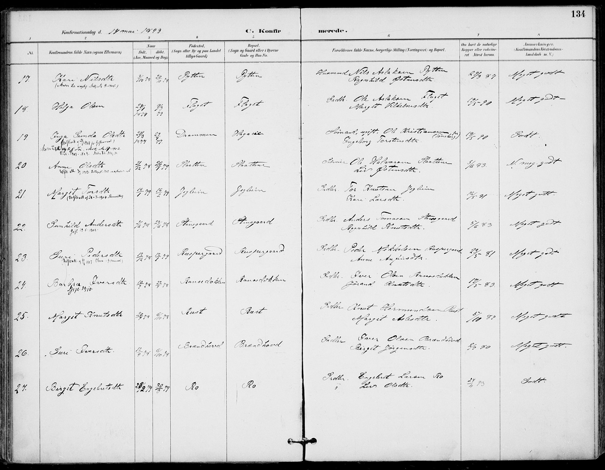 Gol kirkebøker, AV/SAKO-A-226/F/Fa/L0005: Parish register (official) no. I 5, 1887-1900, p. 134