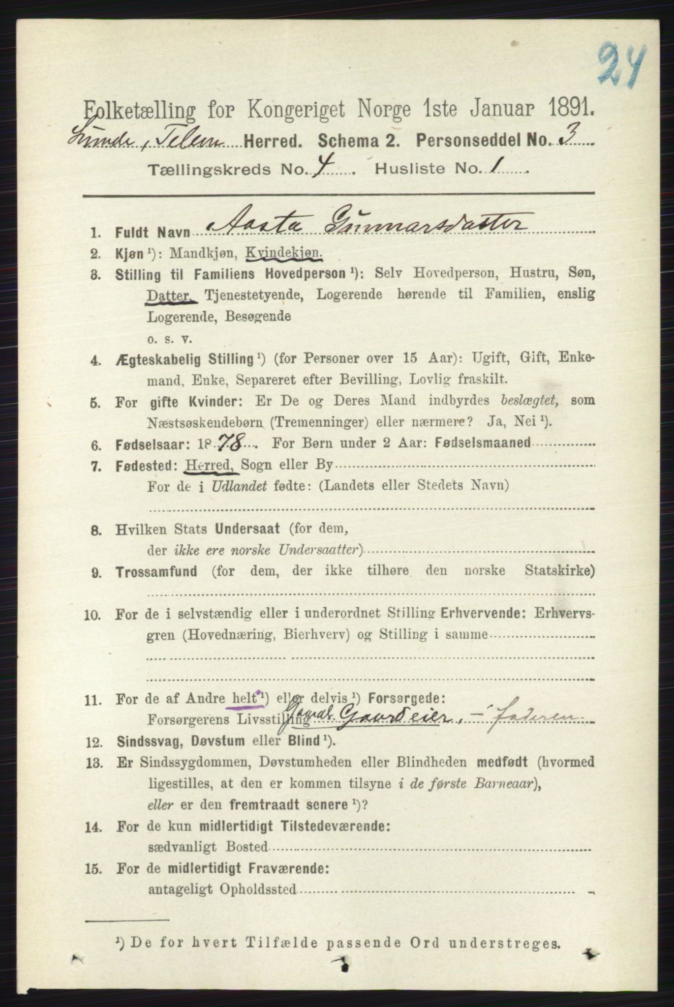 RA, 1891 census for 0820 Lunde, 1891, p. 1151