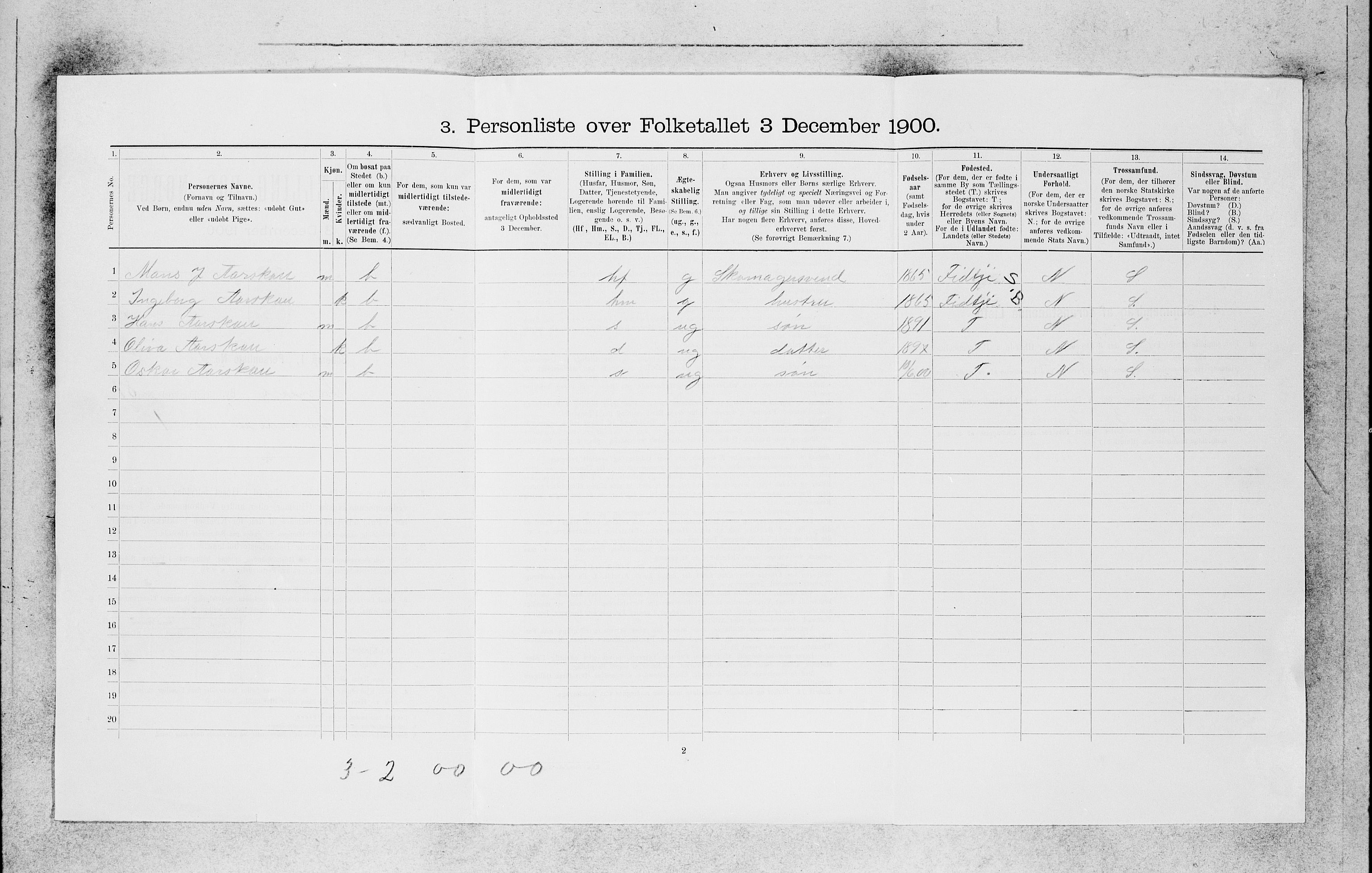 SAB, 1900 census for Bergen, 1900, p. 18575