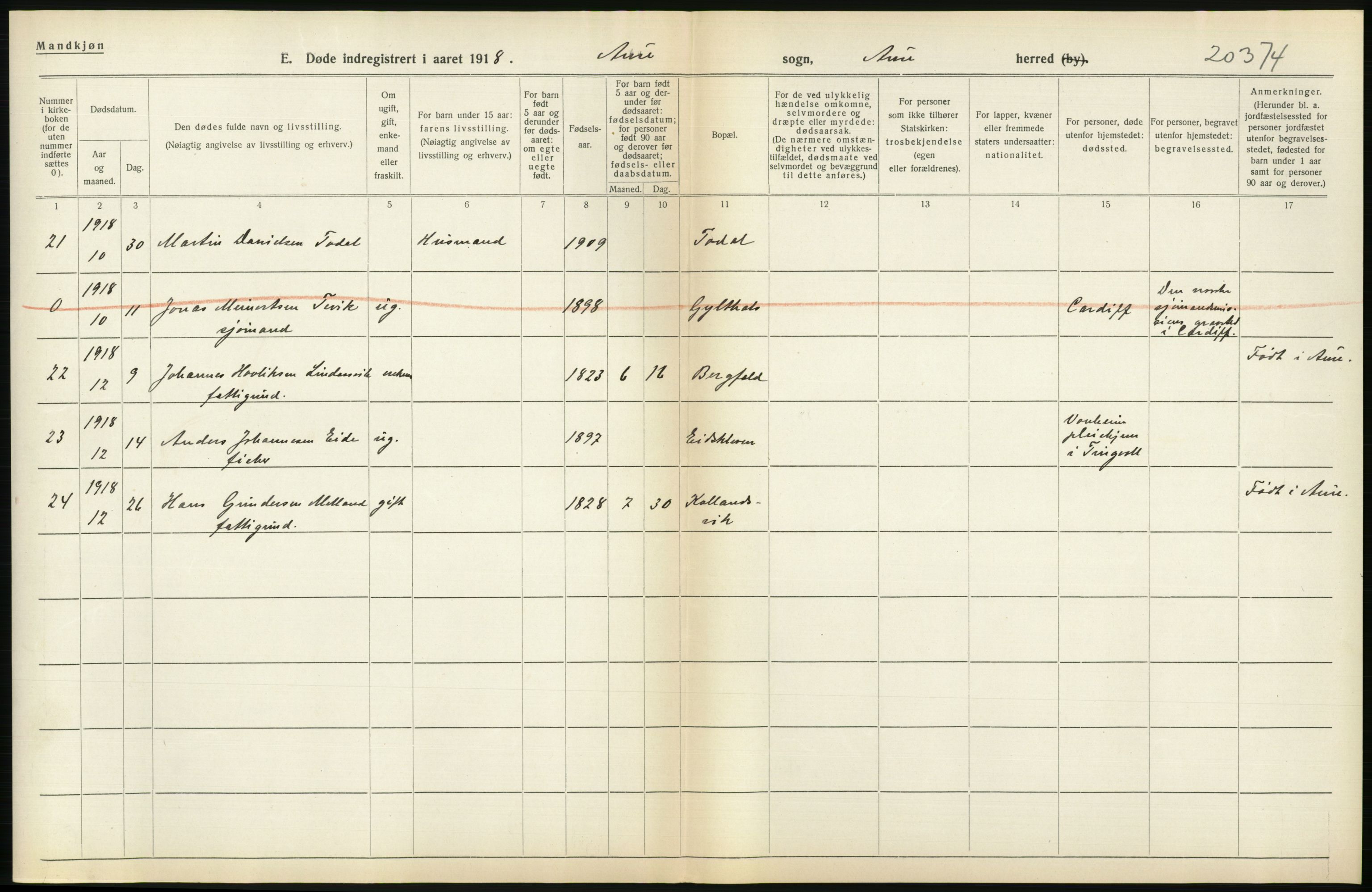 Statistisk sentralbyrå, Sosiodemografiske emner, Befolkning, RA/S-2228/D/Df/Dfb/Dfbh/L0045: Møre fylke: Døde. Bygder og byer., 1918, p. 540