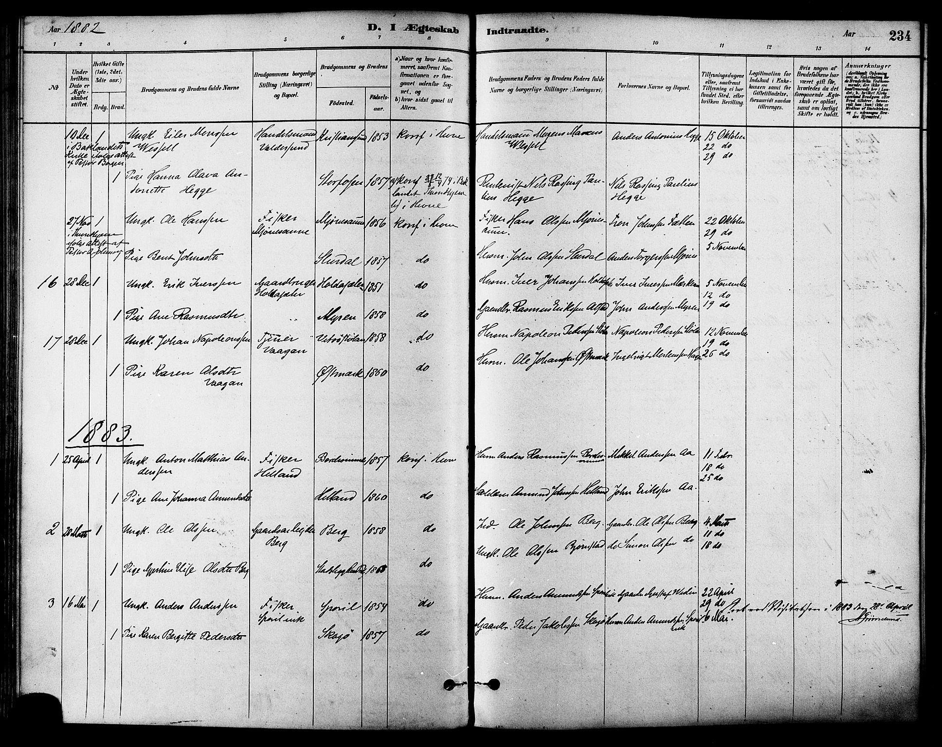 Ministerialprotokoller, klokkerbøker og fødselsregistre - Sør-Trøndelag, SAT/A-1456/630/L0496: Parish register (official) no. 630A09, 1879-1895, p. 234