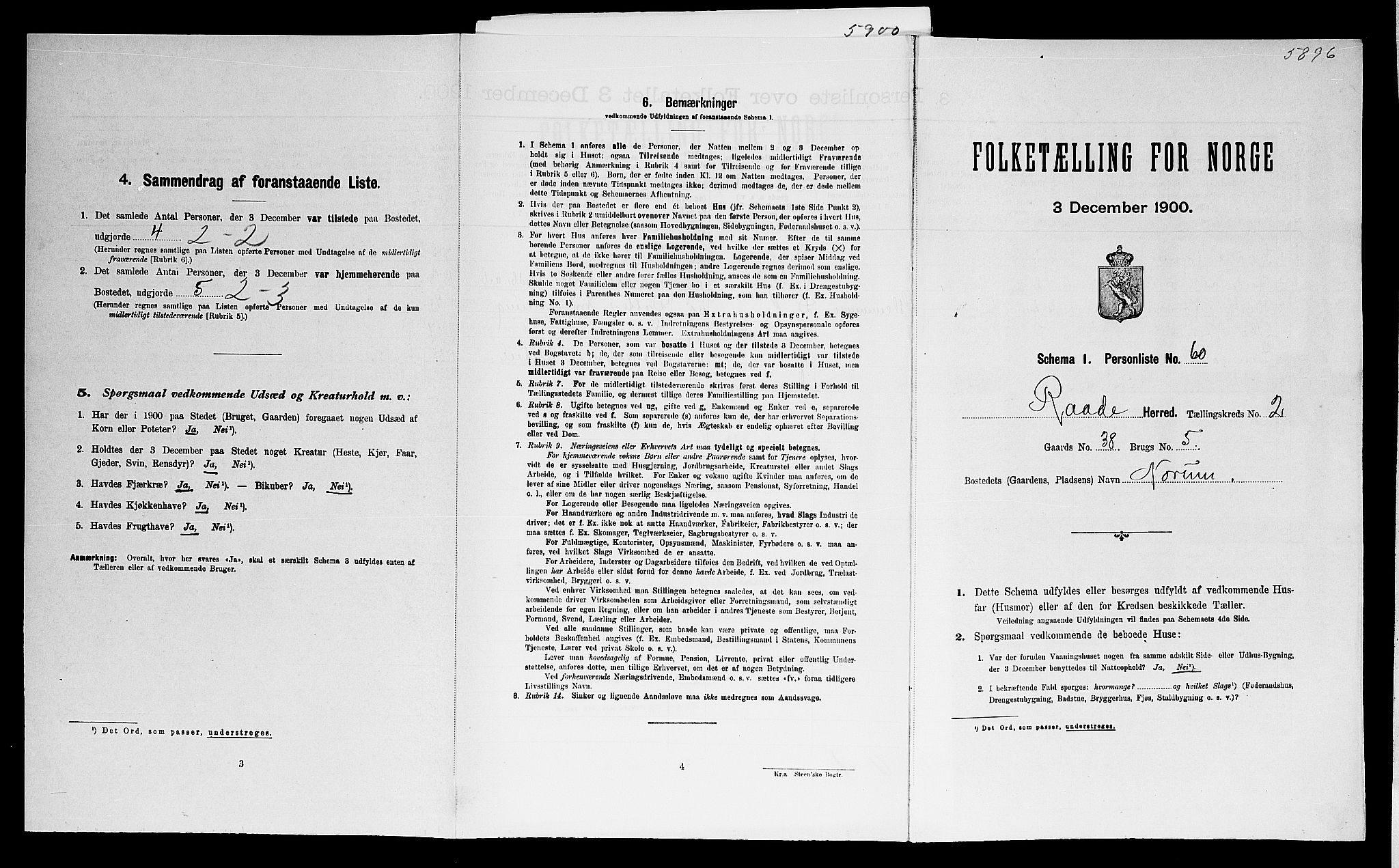 SAO, 1900 census for Råde, 1900