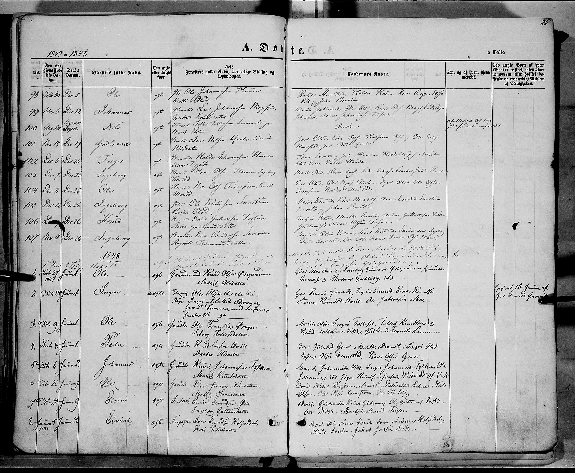 Vestre Slidre prestekontor, AV/SAH-PREST-136/H/Ha/Haa/L0001: Parish register (official) no. 1, 1844-1855, p. 25