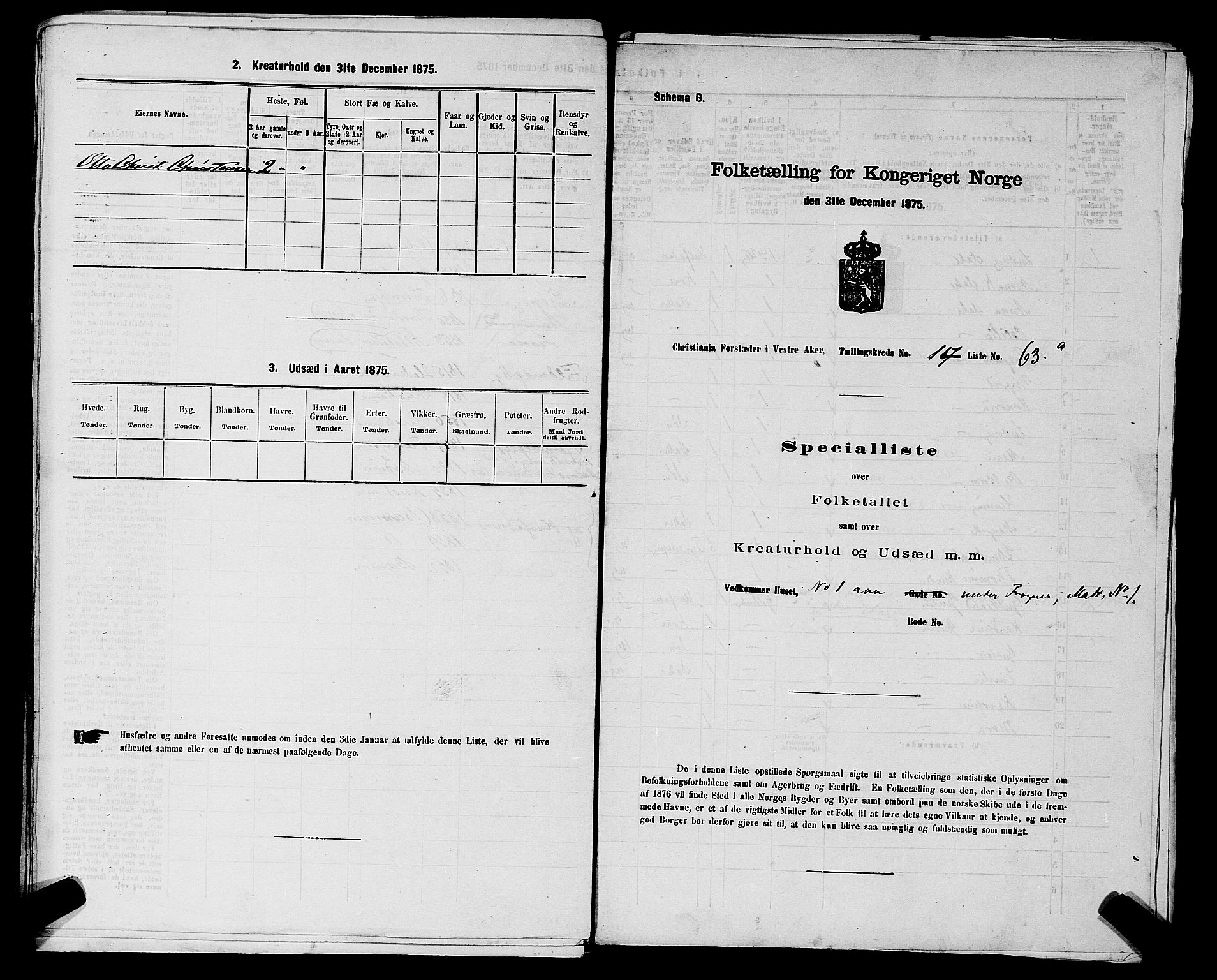 RA, 1875 census for 0218aP Vestre Aker, 1875, p. 2378