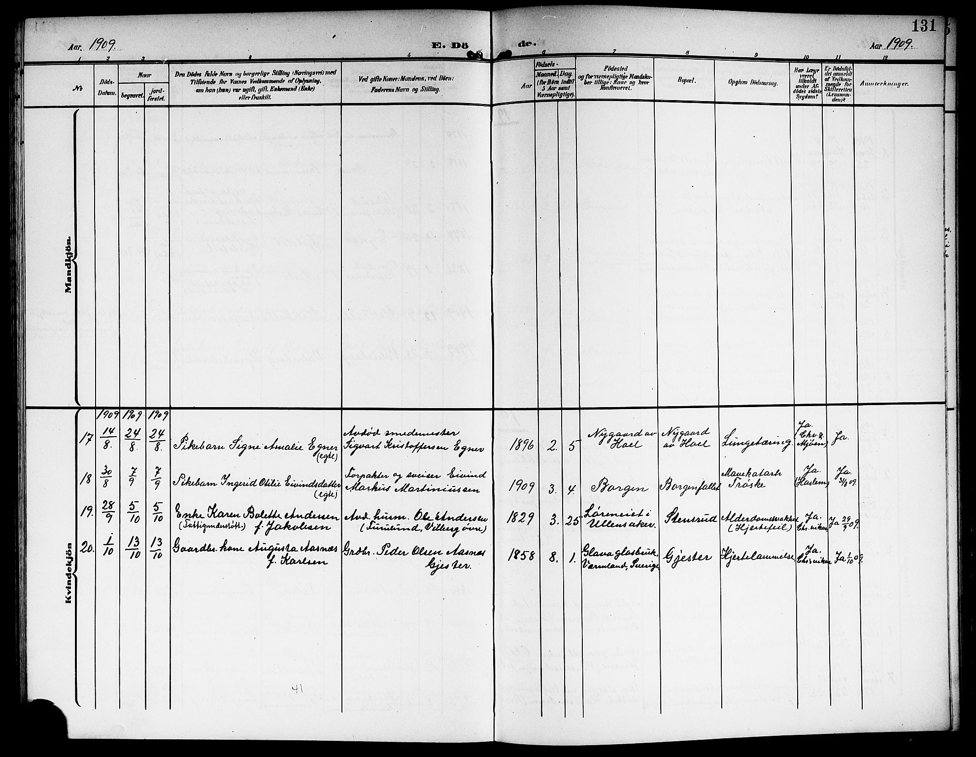 Sørum prestekontor Kirkebøker, AV/SAO-A-10303/G/Ga/L0007: Parish register (copy) no. I 7, 1907-1917, p. 131