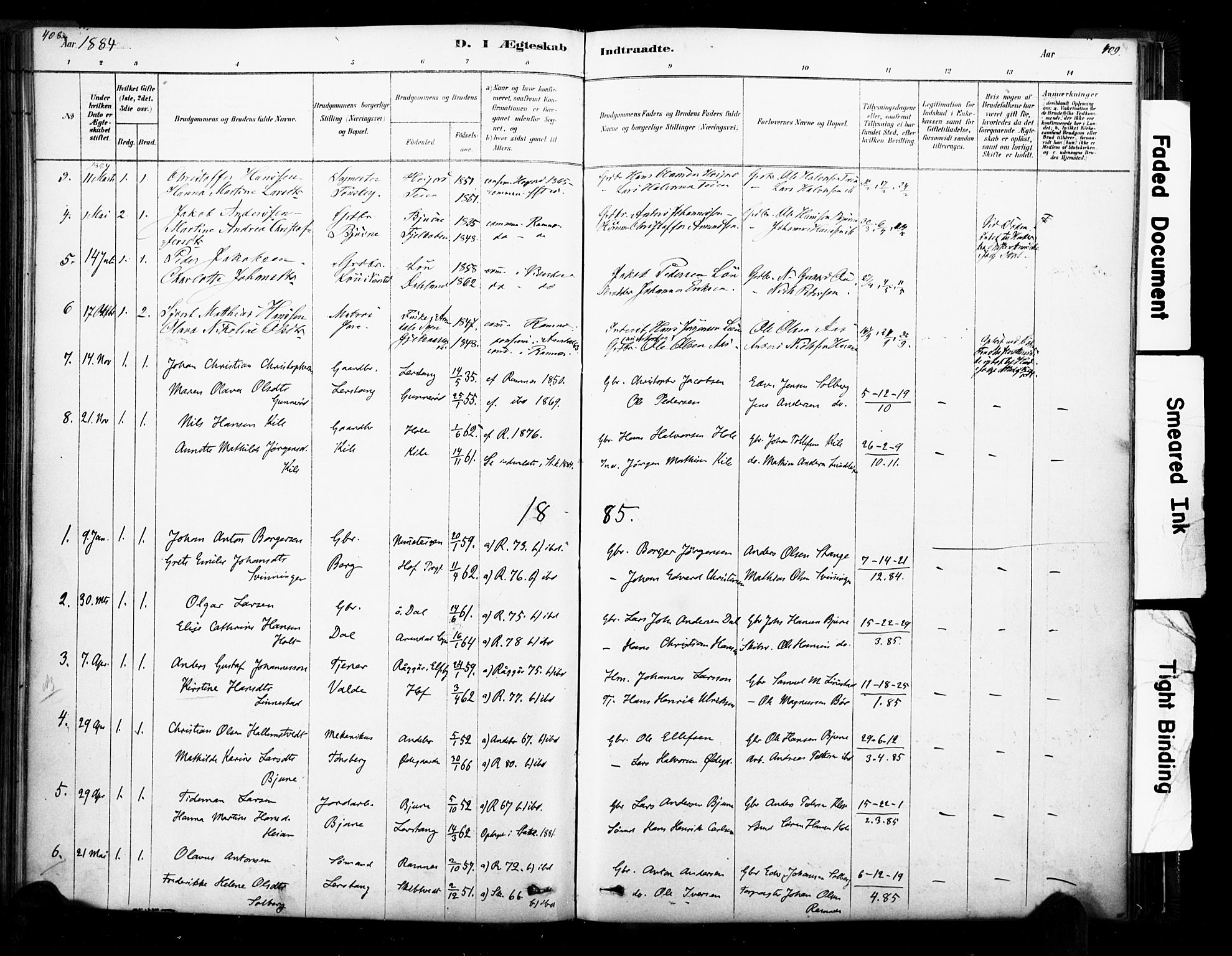 Ramnes kirkebøker, AV/SAKO-A-314/F/Fa/L0007: Parish register (official) no. I 7, 1878-1895, p. 408-409