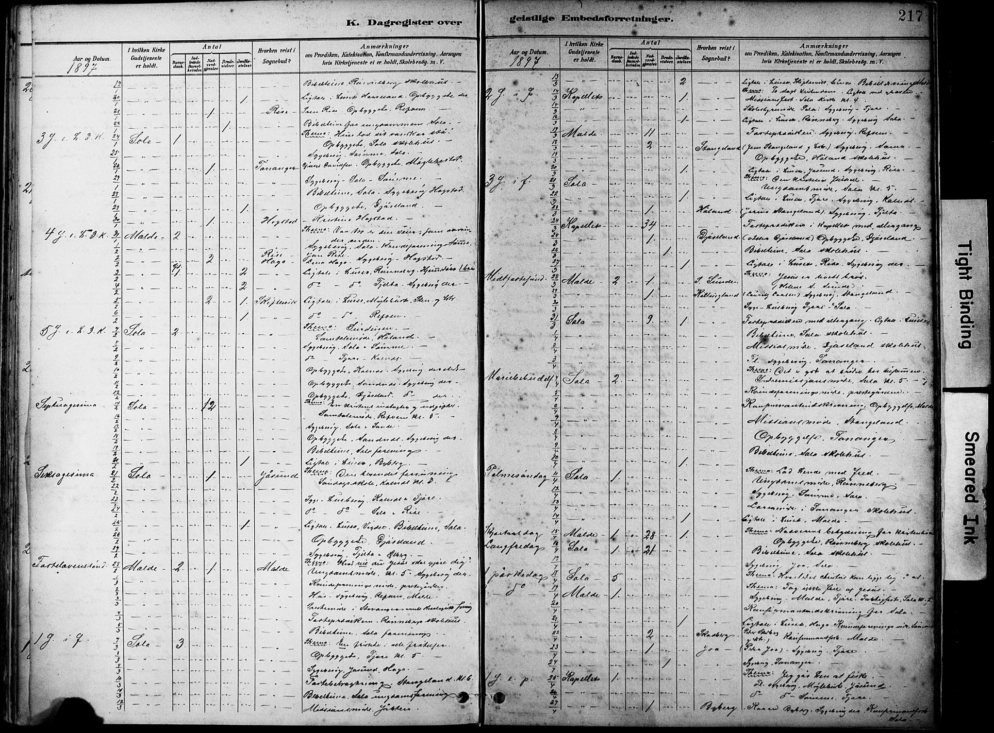 Håland sokneprestkontor, AV/SAST-A-101802/001/30BA/L0012: Parish register (official) no. A 11, 1889-1900, p. 217