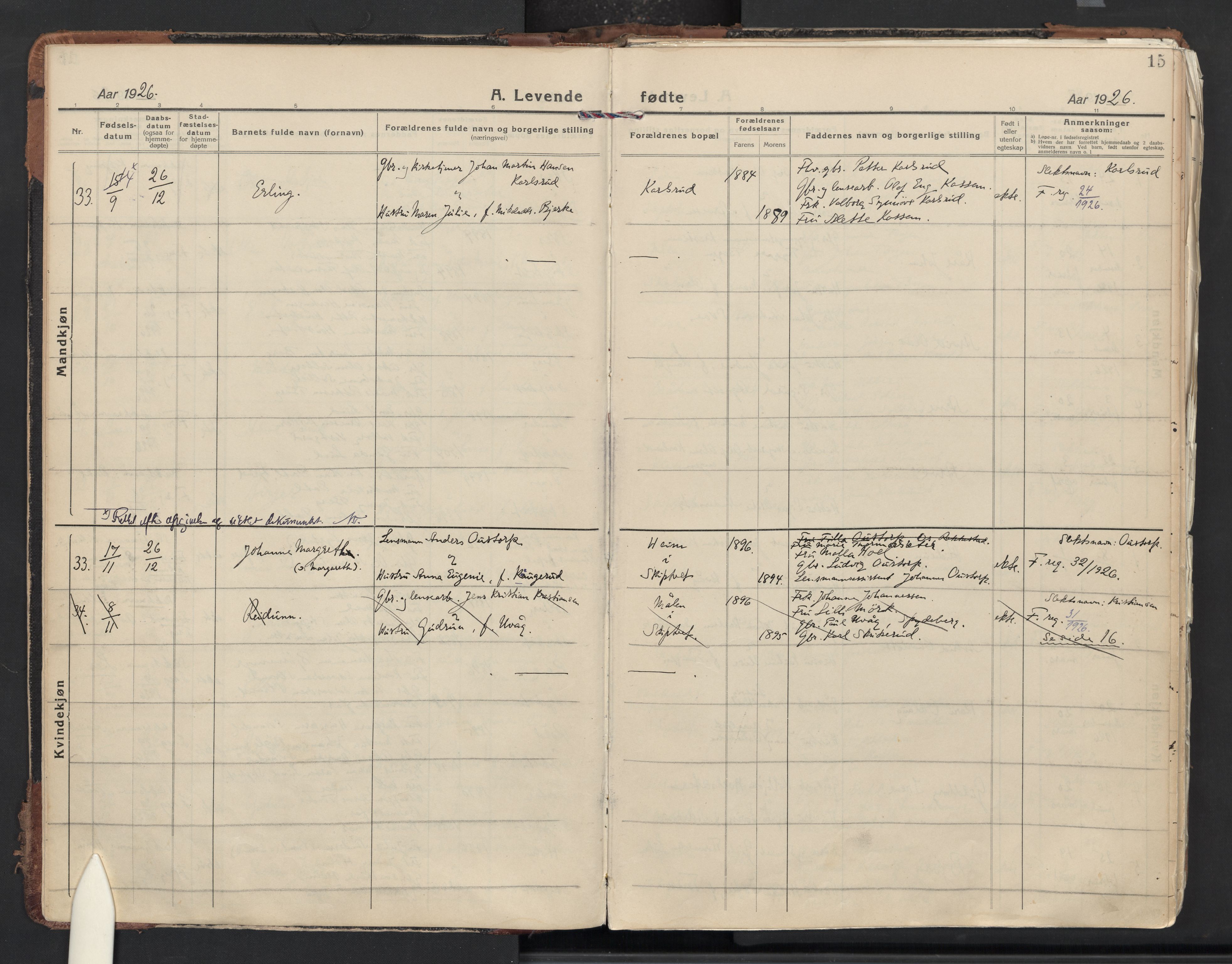 Skiptvet prestekontor Kirkebøker, AV/SAO-A-20009/F/Fa/L0013: Parish register (official) no. 13, 1925-1941, p. 15