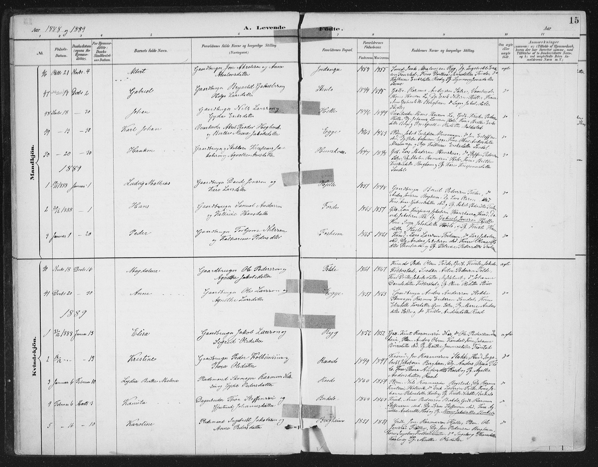 Gloppen sokneprestembete, AV/SAB-A-80101/H/Haa/Haac/L0002: Parish register (official) no. C  2, 1887-1904, p. 15