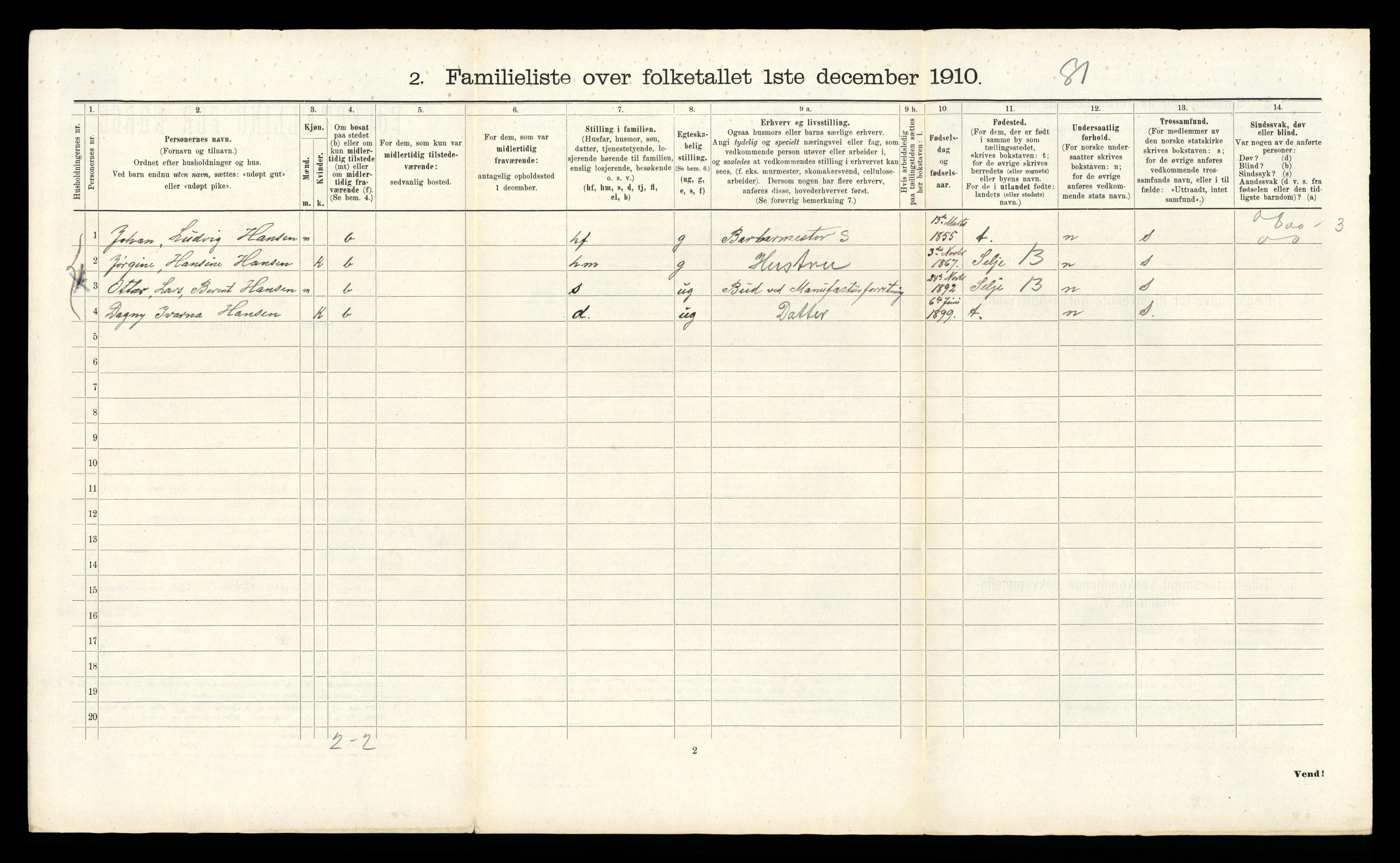 RA, 1910 census for Bergen, 1910, p. 43156