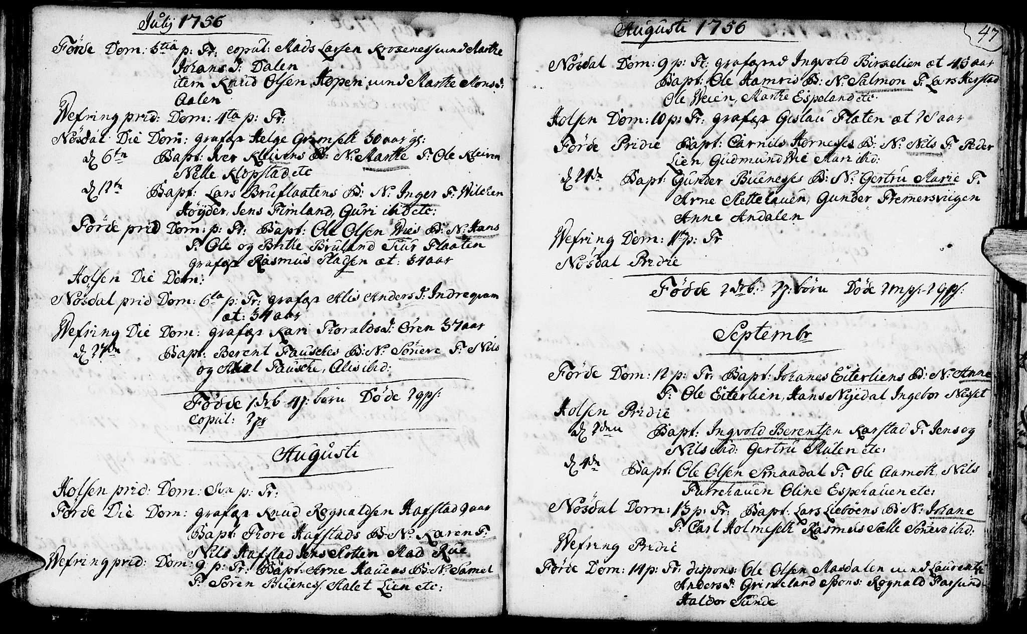 Førde sokneprestembete, SAB/A-79901/H/Haa/Haaa/L0003: Parish register (official) no. A 3, 1749-1764, p. 47