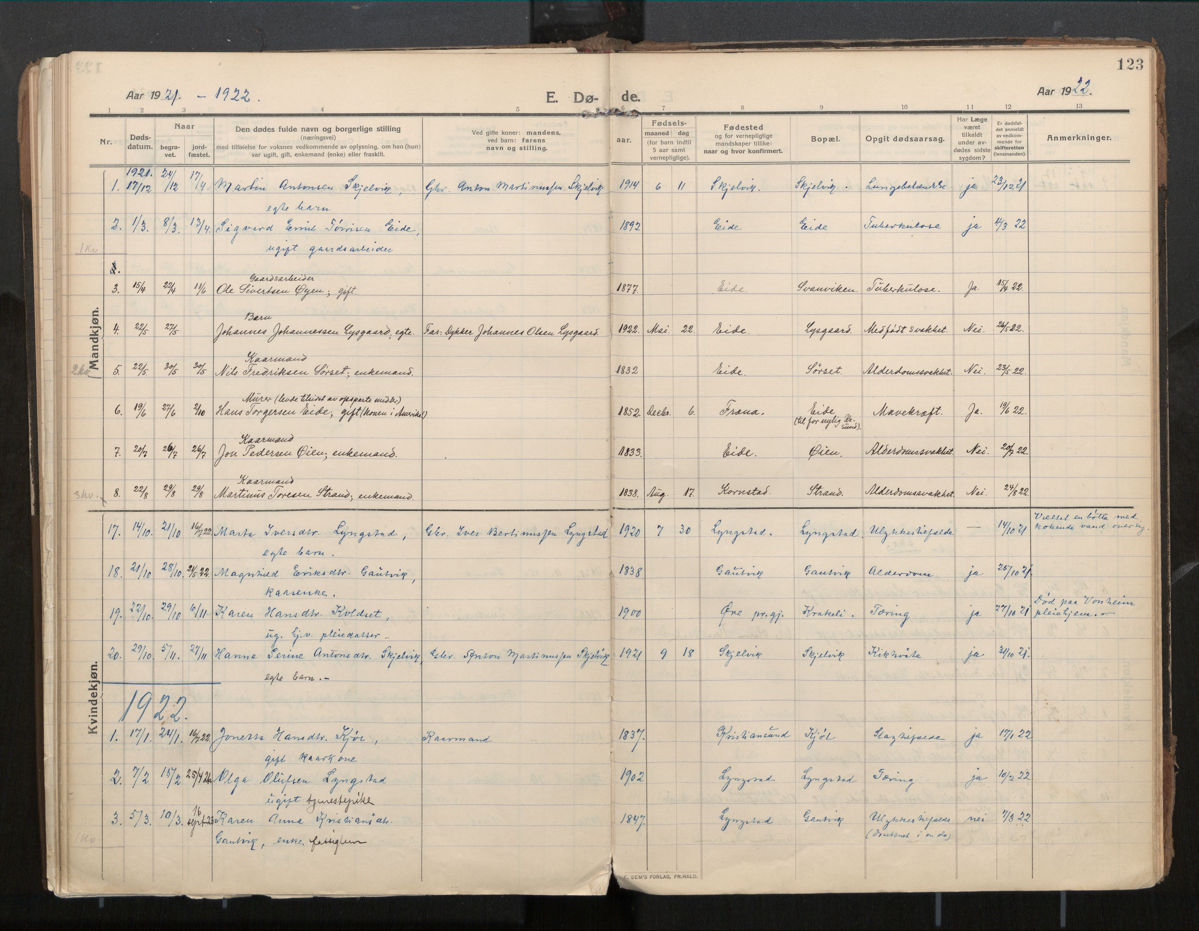 Ministerialprotokoller, klokkerbøker og fødselsregistre - Møre og Romsdal, SAT/A-1454/571/L0836b: Parish register (official) no. 571A03, 1911-1926, p. 123