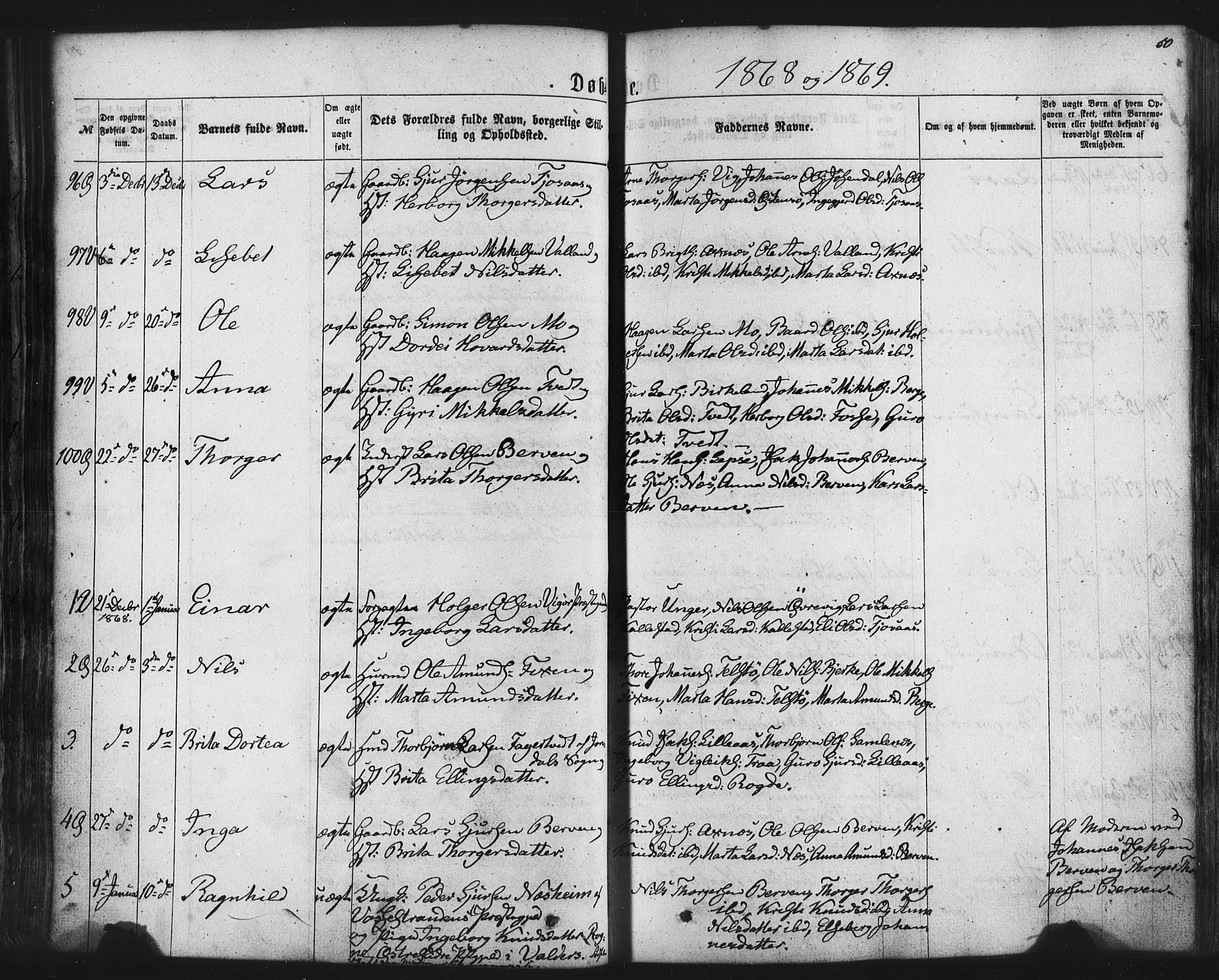 Kvam sokneprestembete, SAB/A-76201/H/Haa: Parish register (official) no. A 9, 1864-1879, p. 50
