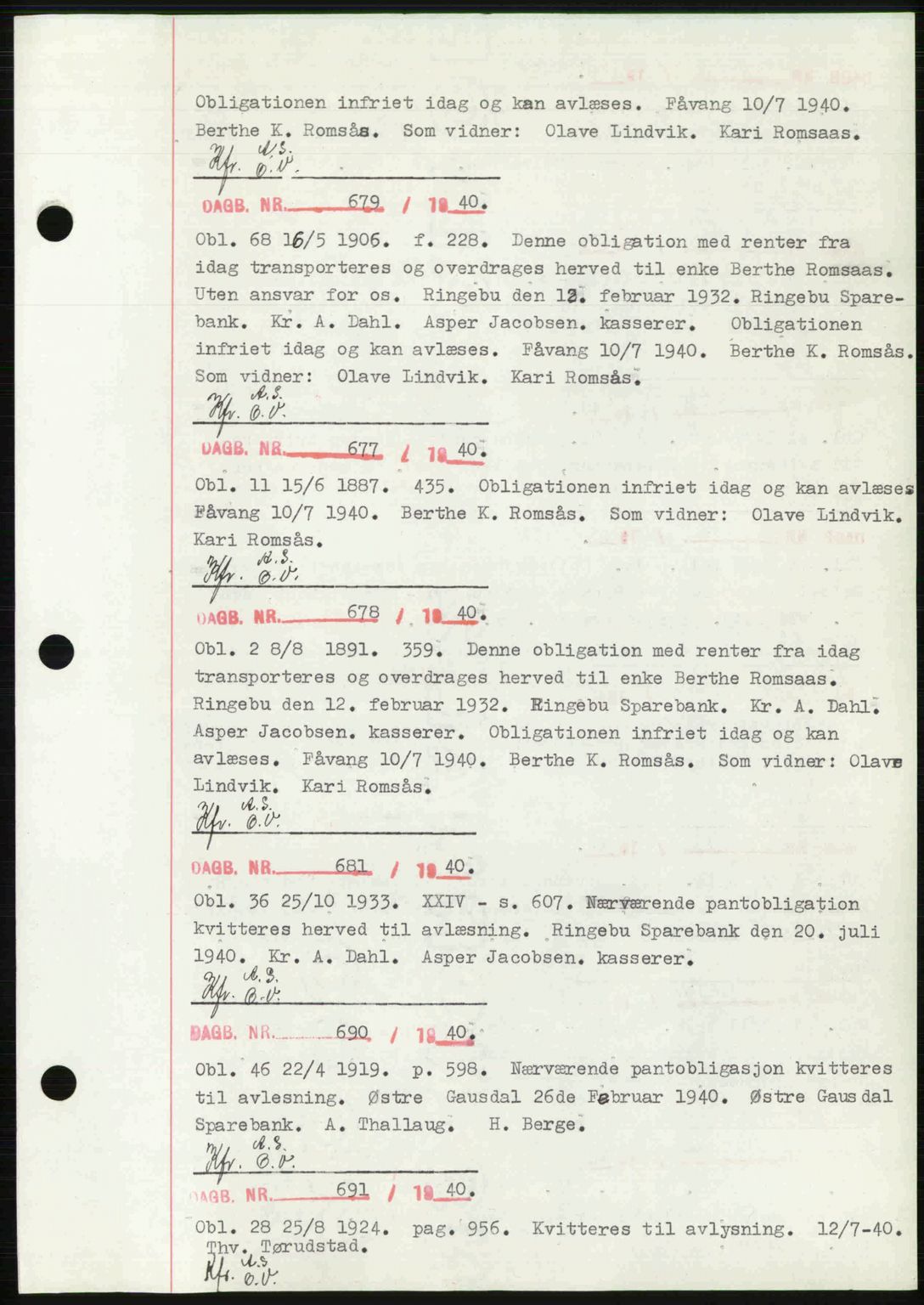 Sør-Gudbrandsdal tingrett, SAH/TING-004/H/Hb/Hbf/L0002: Mortgage book no. C1, 1938-1951, Diary no: : 679/1940
