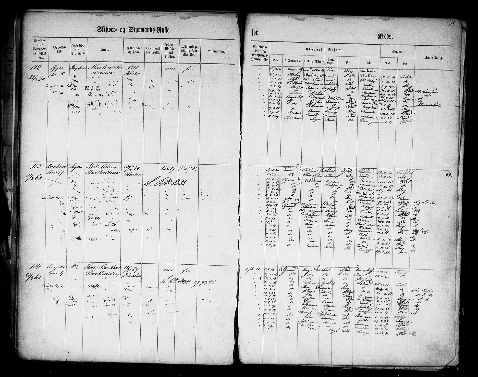Fredrikstad mønstringskontor, AV/SAO-A-10569b/F/Fc/Fcd/L0001: Skipper og styrmannsrulle, 1860-1868, p. 40