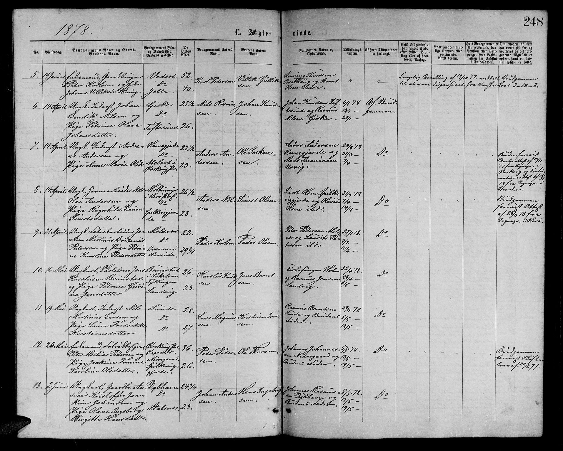 Ministerialprotokoller, klokkerbøker og fødselsregistre - Møre og Romsdal, AV/SAT-A-1454/528/L0428: Parish register (copy) no. 528C09, 1864-1880, p. 248