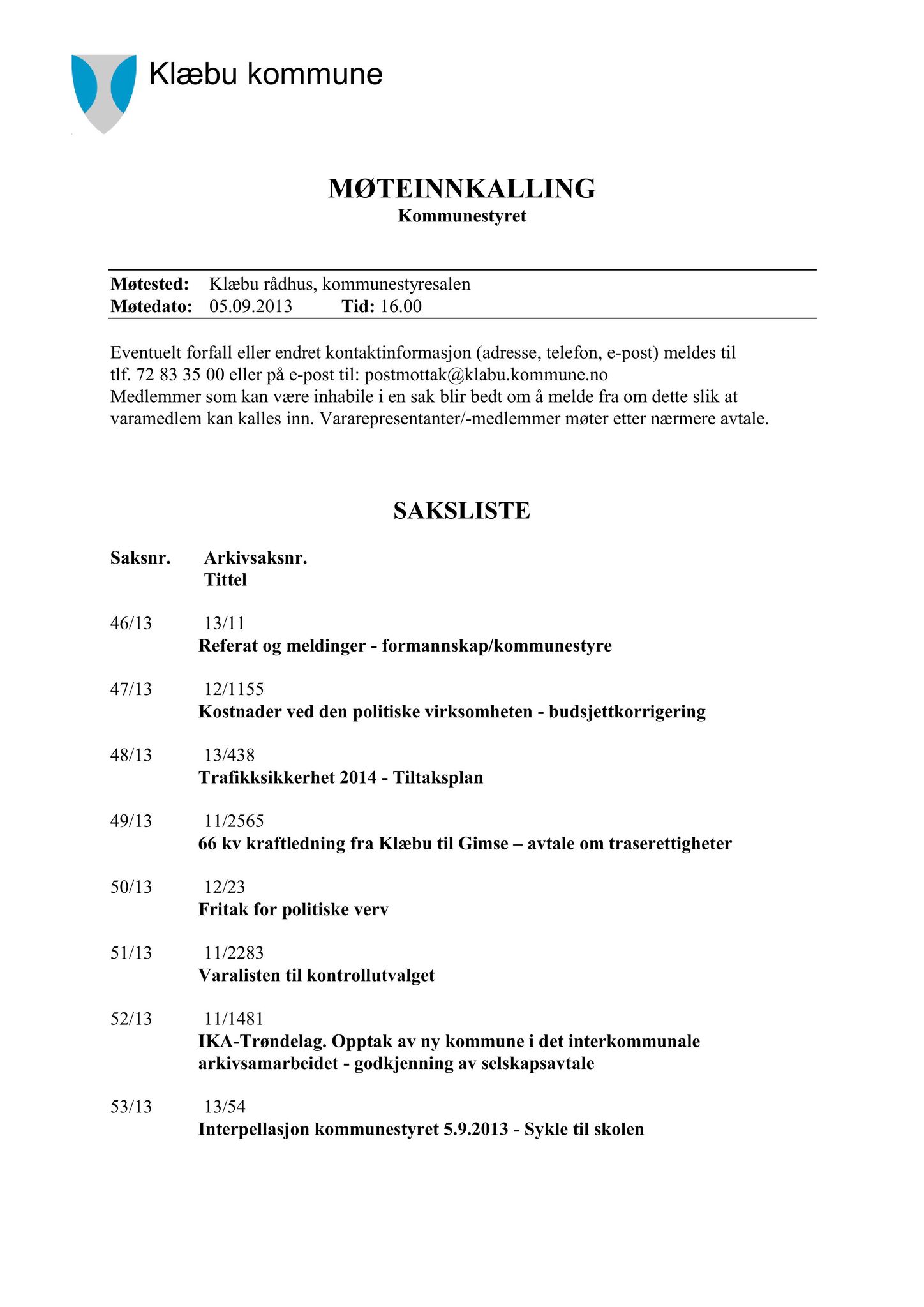 Klæbu Kommune, TRKO/KK/01-KS/L006: Kommunestyret - Møtedokumenter, 2013, p. 990