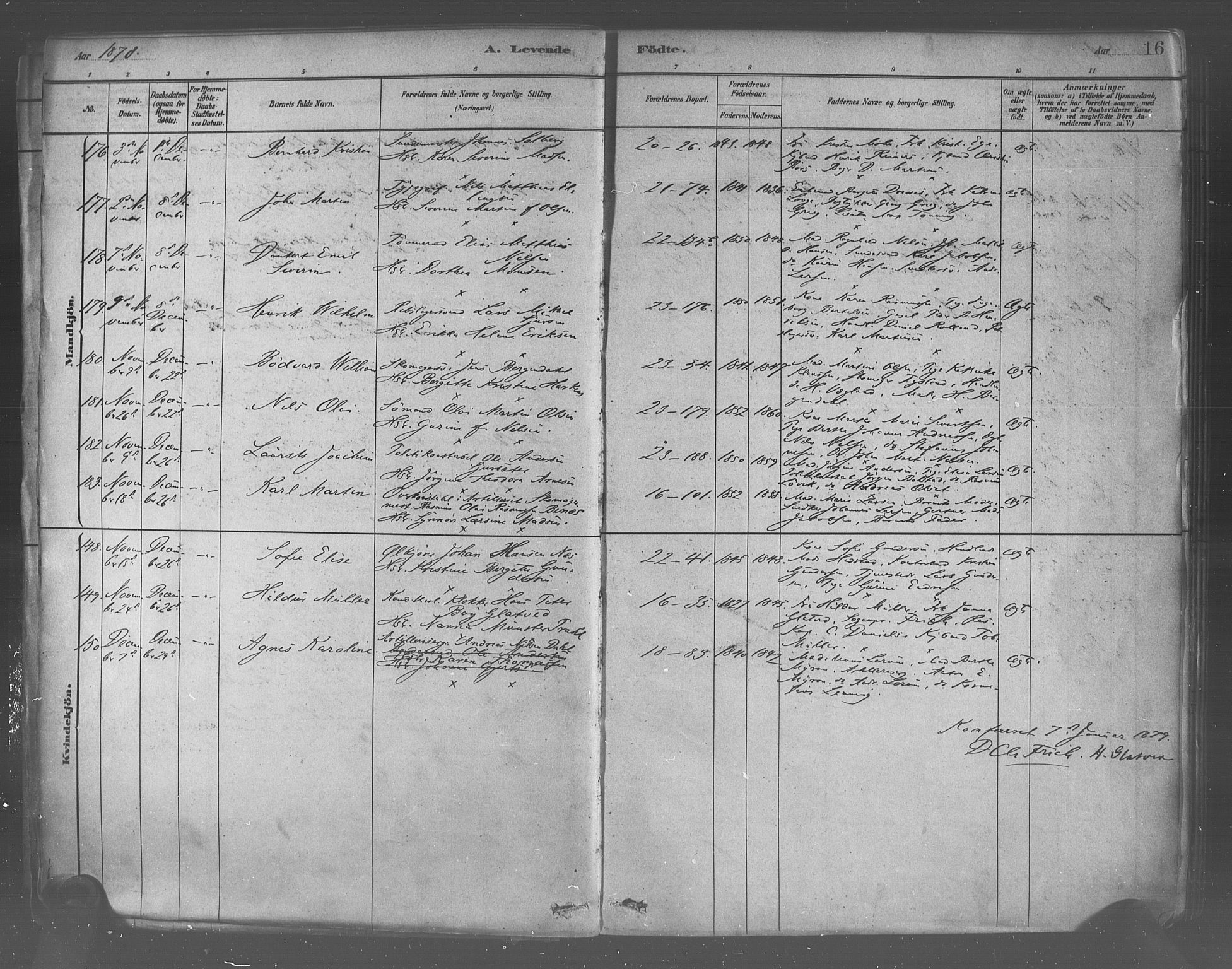 Korskirken sokneprestembete, SAB/A-76101/H/Haa/L0021: Parish register (official) no. B 7, 1878-1889, p. 16