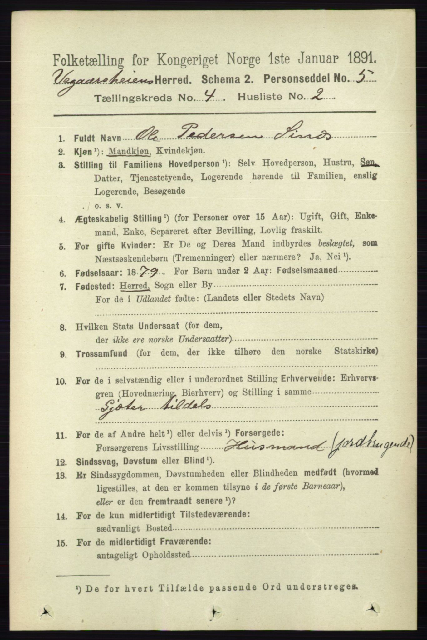 RA, 1891 census for 0912 Vegårshei, 1891, p. 770