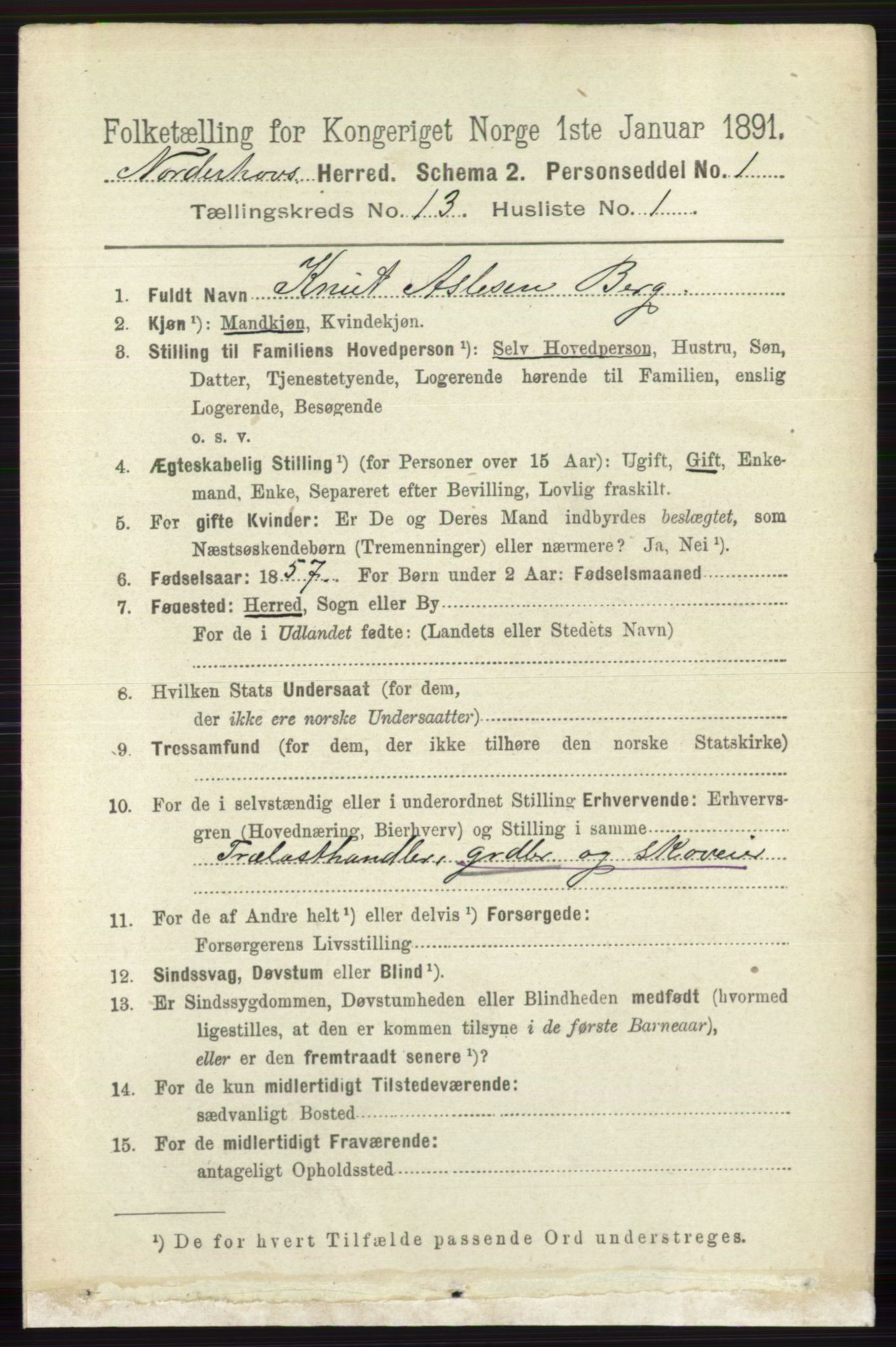 RA, 1891 census for 0613 Norderhov, 1891, p. 8880