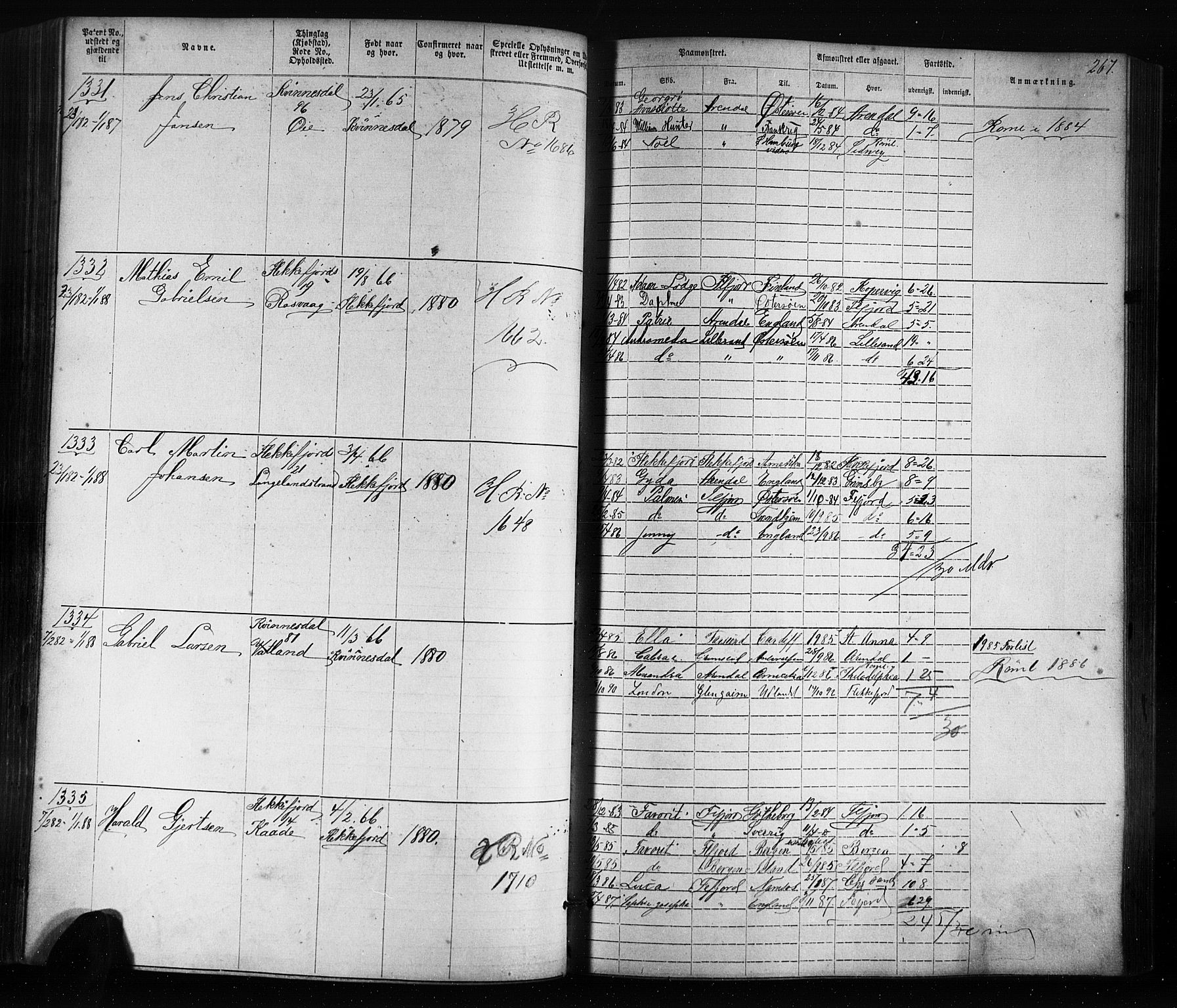 Flekkefjord mønstringskrets, AV/SAK-2031-0018/F/Fa/L0005: Annotasjonsrulle nr 1-1915 med register, Æ-2, 1868-1896, p. 289