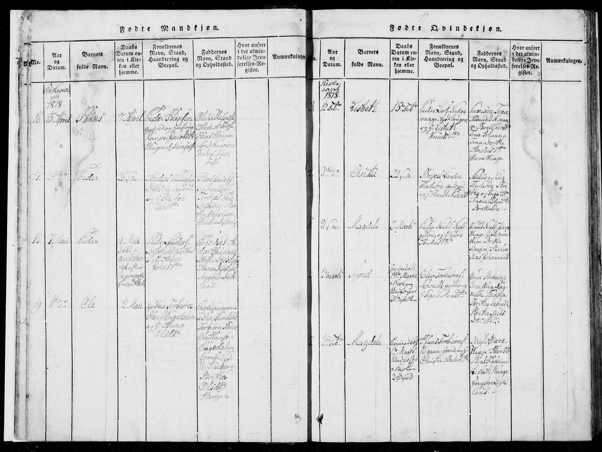 Strandebarm sokneprestembete, SAB/A-78401/H/Hab: Parish register (copy) no. A  1, 1816-1826, p. 12