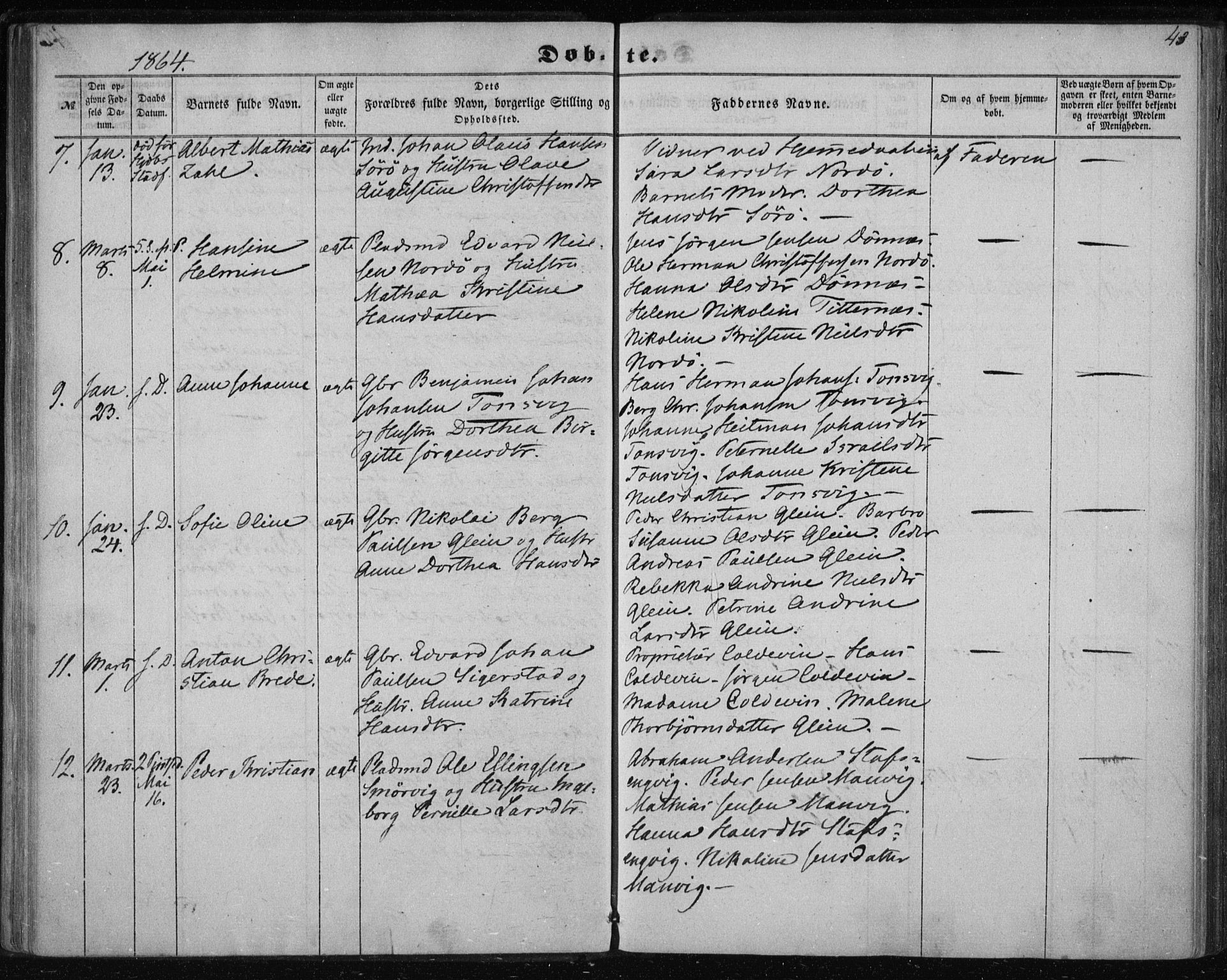 Ministerialprotokoller, klokkerbøker og fødselsregistre - Nordland, AV/SAT-A-1459/835/L0523: Parish register (official) no. 835A01, 1855-1865, p. 43