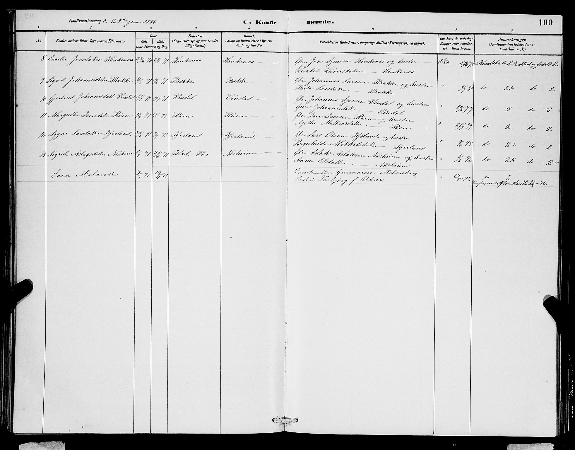 Ulvik sokneprestembete, SAB/A-78801/H/Hab: Parish register (copy) no. B 3, 1884-1901, p. 100