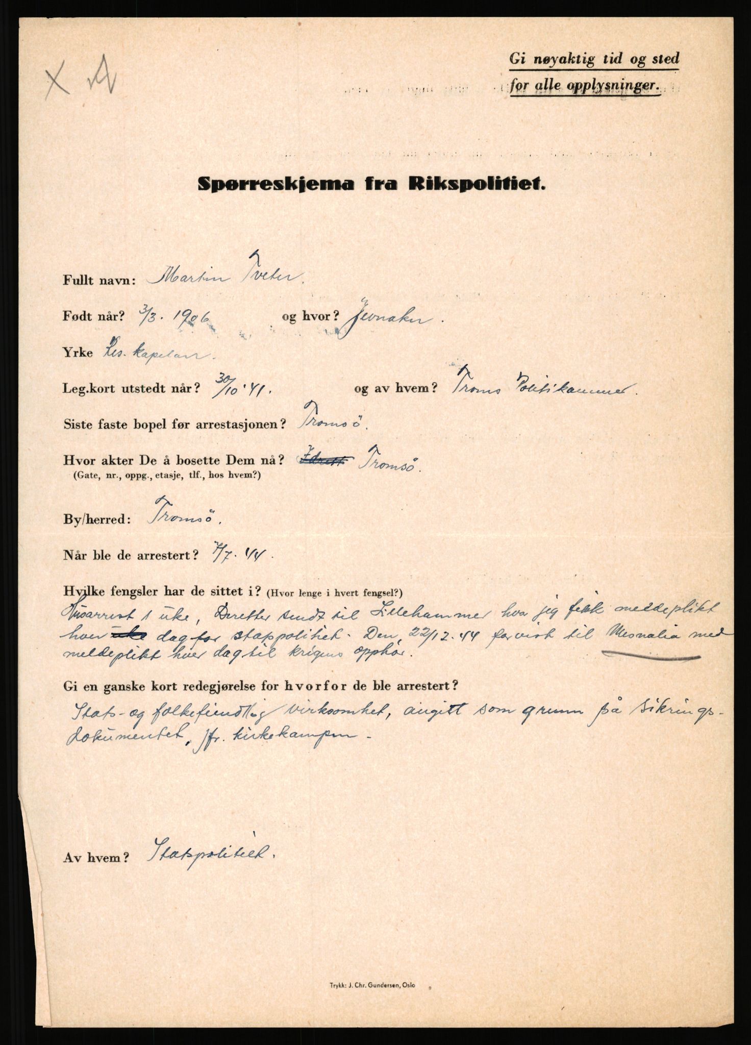 Rikspolitisjefen, AV/RA-S-1560/L/L0017: Tidemann, Hermann G. - Veum, Tjostolv, 1940-1945, p. 588