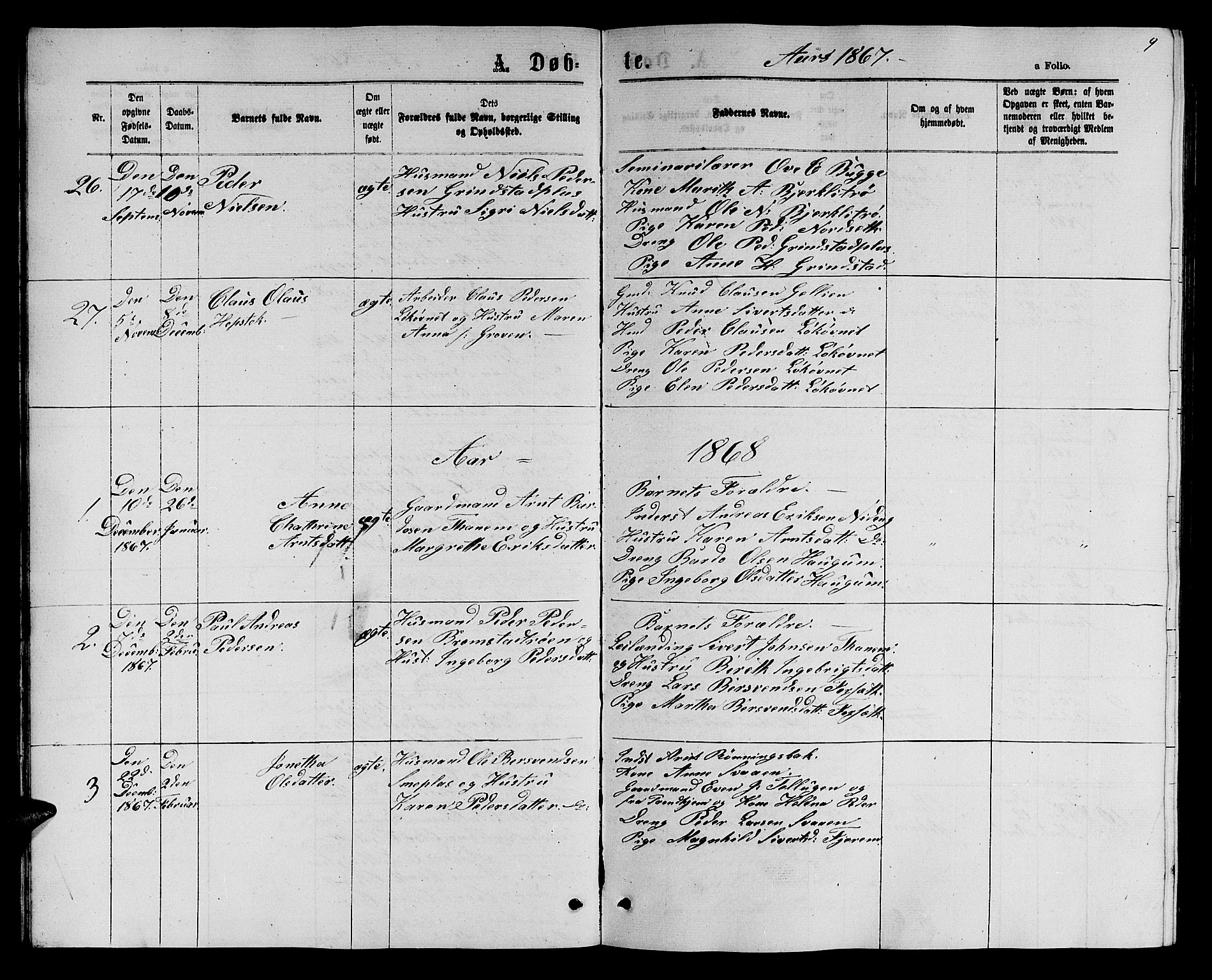 Ministerialprotokoller, klokkerbøker og fødselsregistre - Sør-Trøndelag, SAT/A-1456/618/L0451: Parish register (copy) no. 618C02, 1865-1883, p. 9